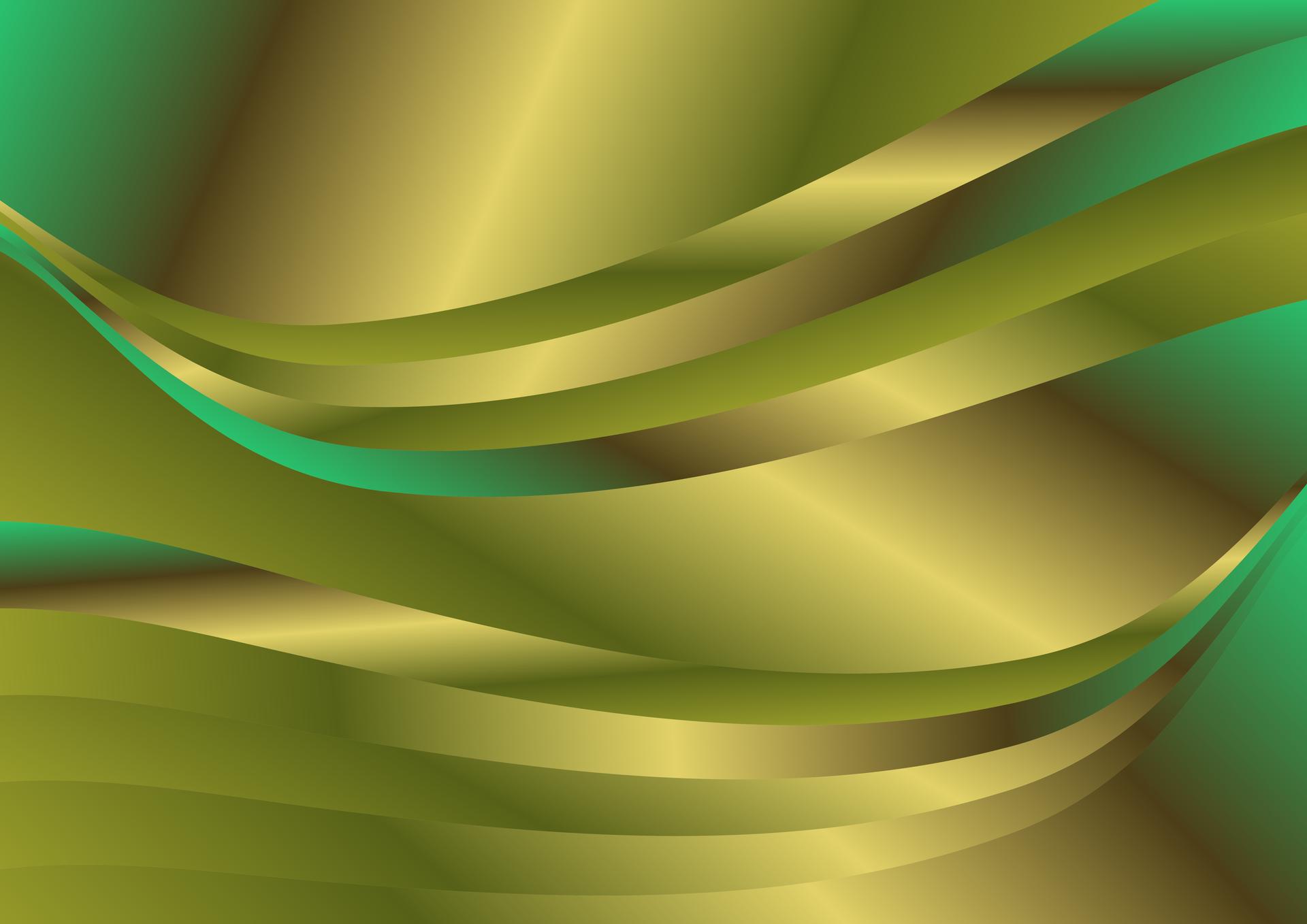 Abstract Green and Gold Gradient Wavy Background Vector Illustration