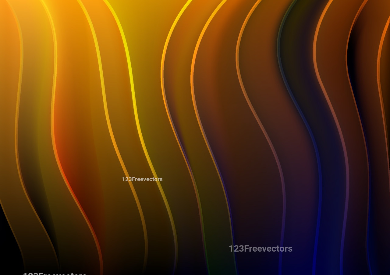 Blue Orange and Black 3D Wave Lines Background