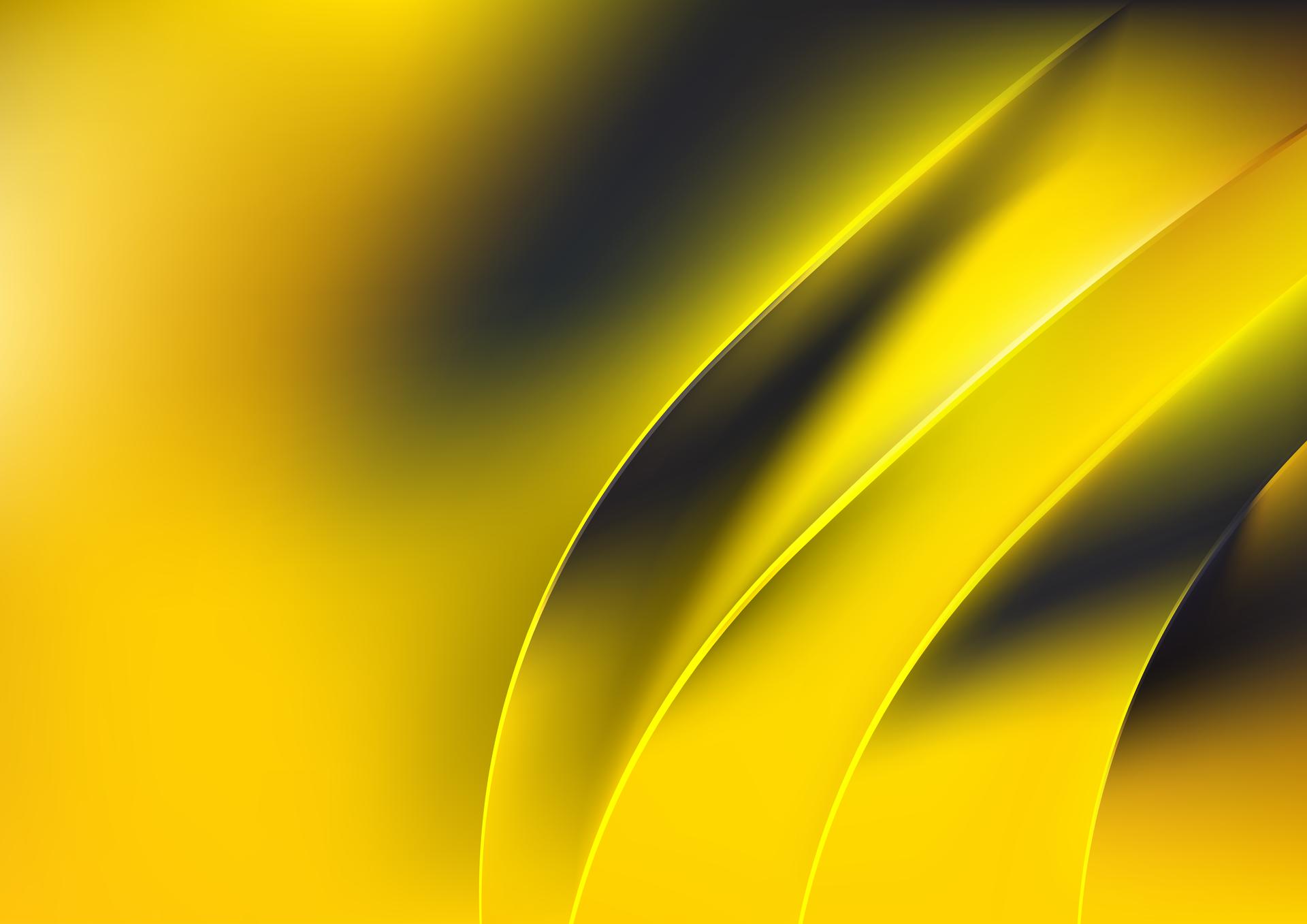 Abstract Shiny Black and Yellow Wave Background