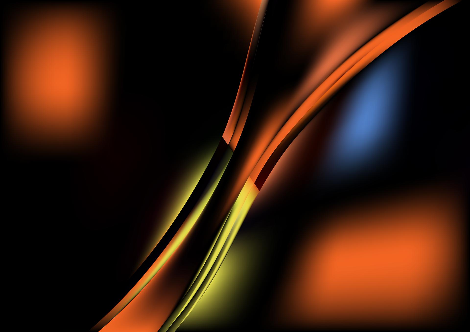 Abstract Blue Orange and Black Shiny Wave Background Illustration