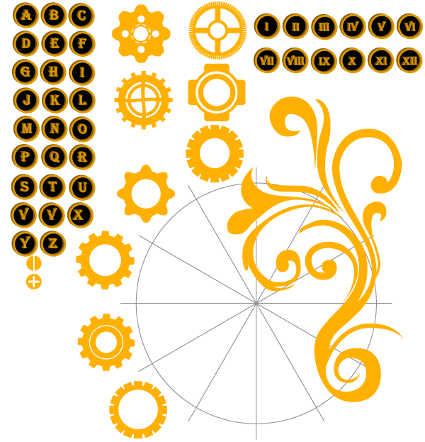 Vector Alphabet Letters and Numbers with Gear Wheel Illustration