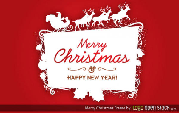 Vector Christmas Frame with Santa Claus in a Sleigh and Reindeer