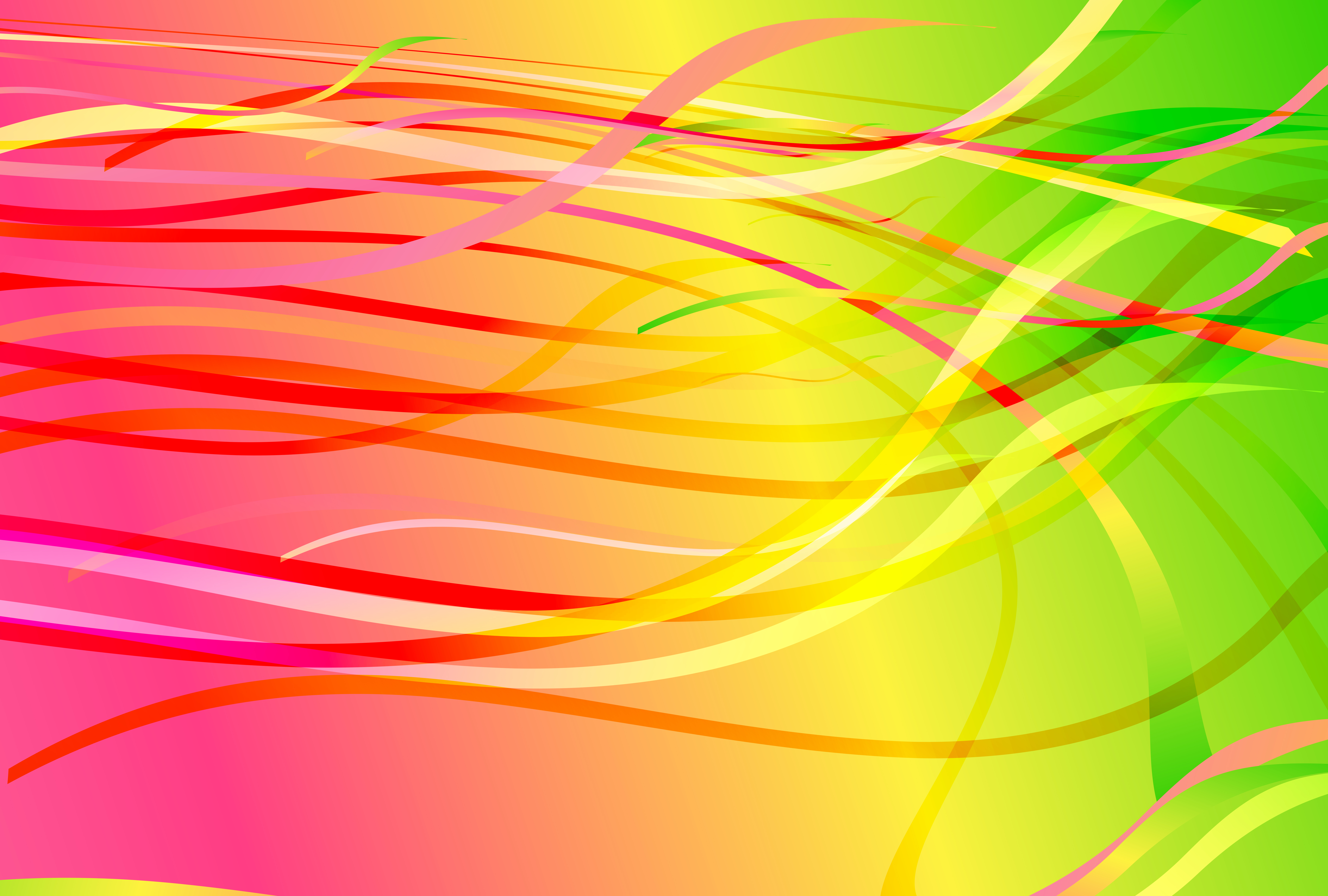 Free Abstract Pink Green and Yellow Gradient Chaotic Wave Lines Background