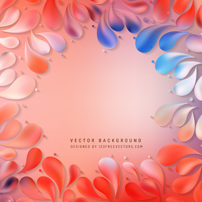 Abstract Blue Red Floral Drops Background