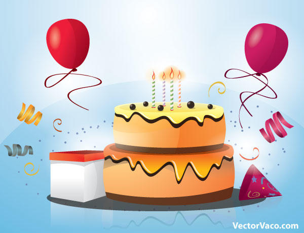 Happy Birthday Cake with Candles and Balloons Vector