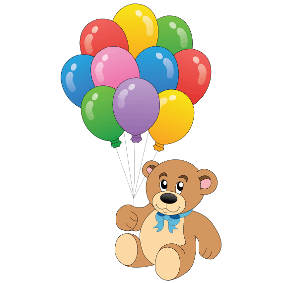 Cute Teddy Bear with Colorful Balloons Vector Free