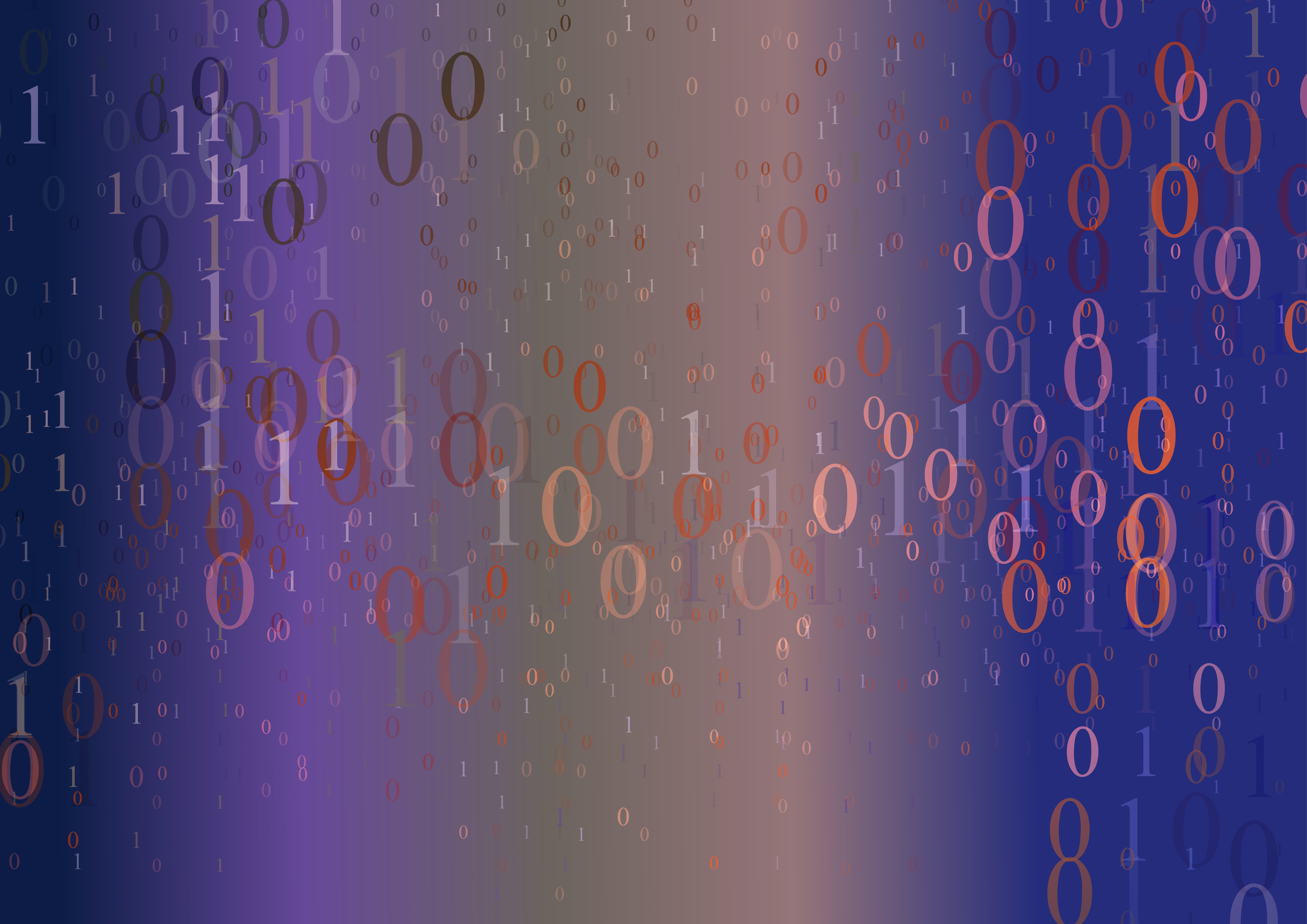 Binary Numbers One and Zero on Blue and Brown Gradient Background