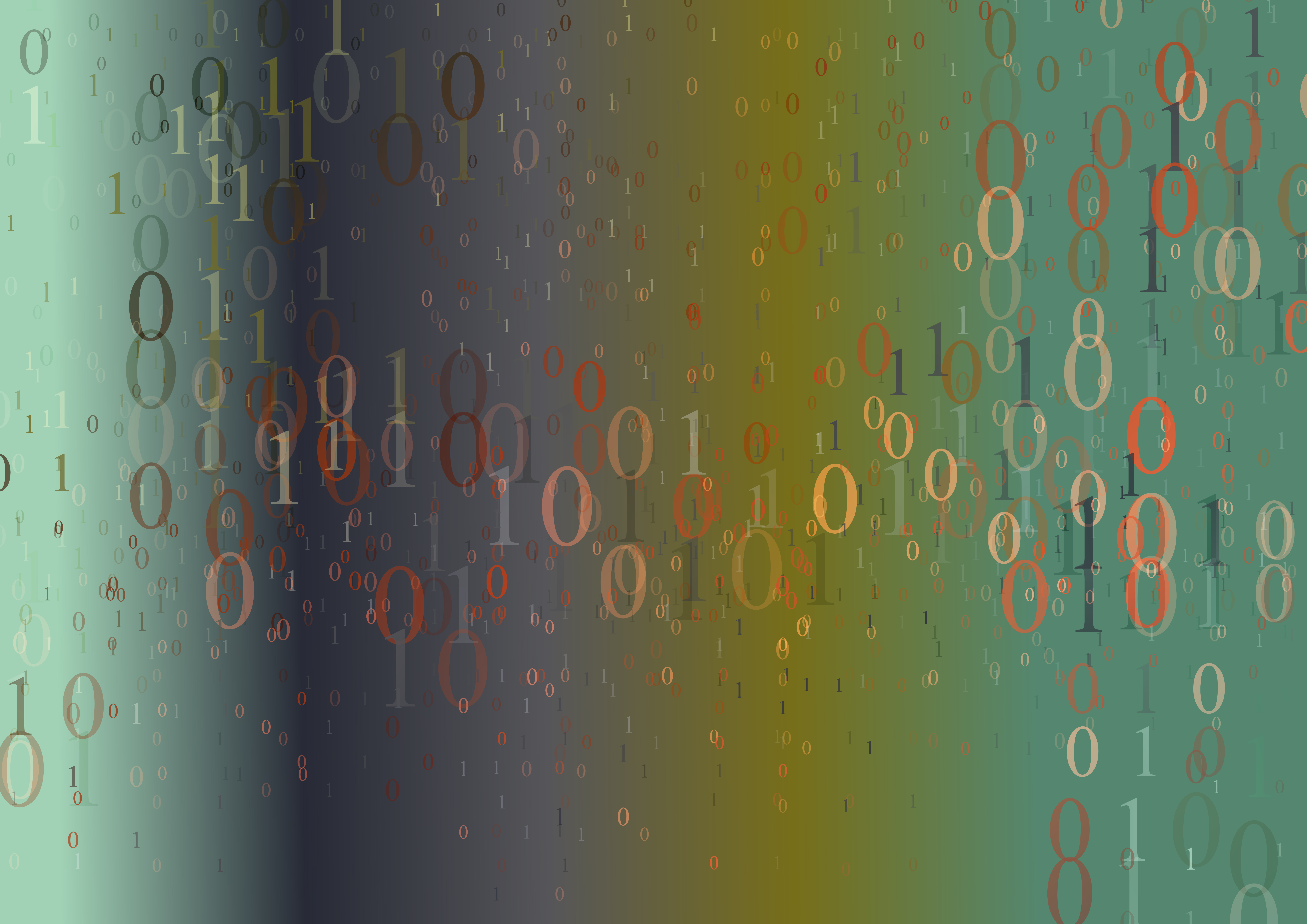 Abstract Binary Numbers One and Zero on Blue Green and Grey Gradient Background