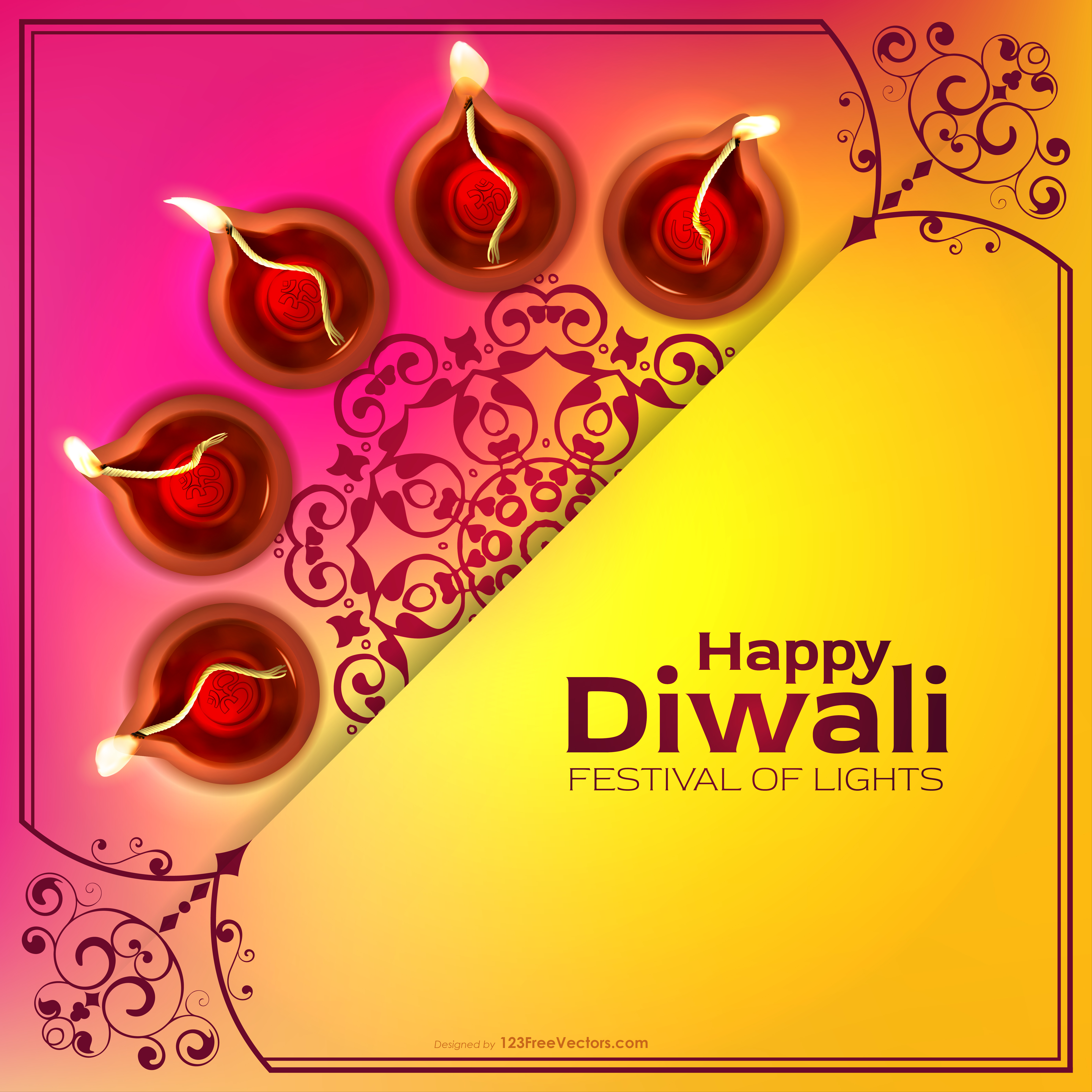 Free Vector  Happy diwali background with hanging diya and text space  vector illustration