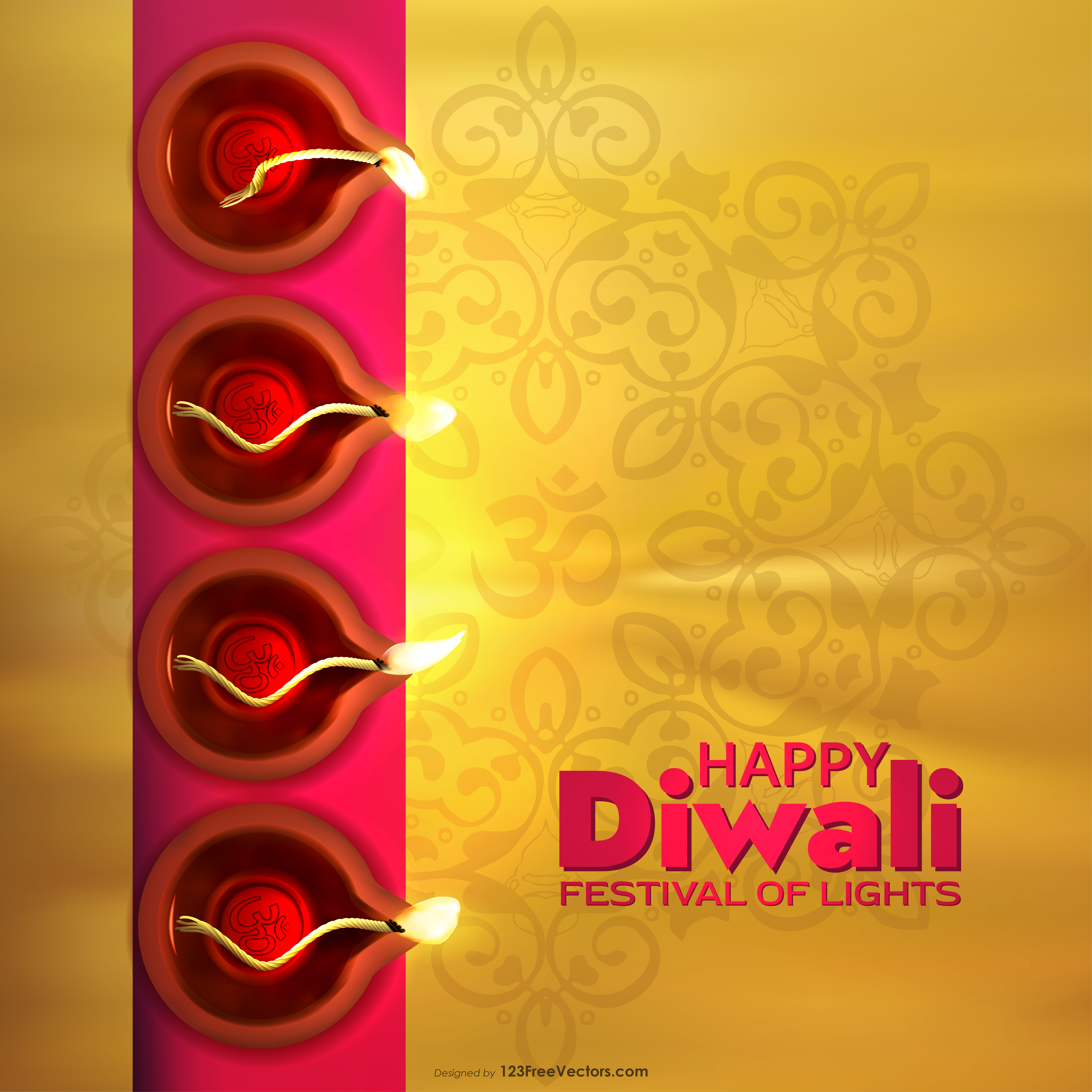 Free Diwali Background with Top View of Diya Lamps Image
