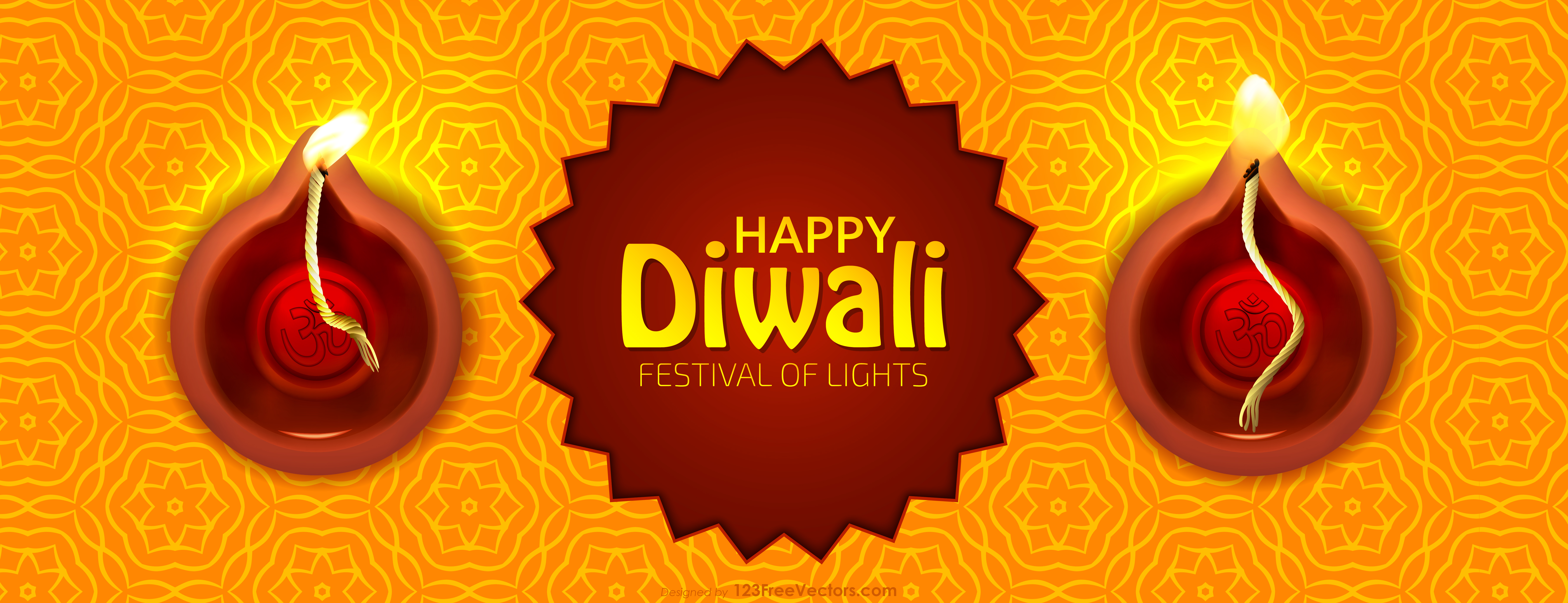 Free Diwali Banner Background with Diya Lamps