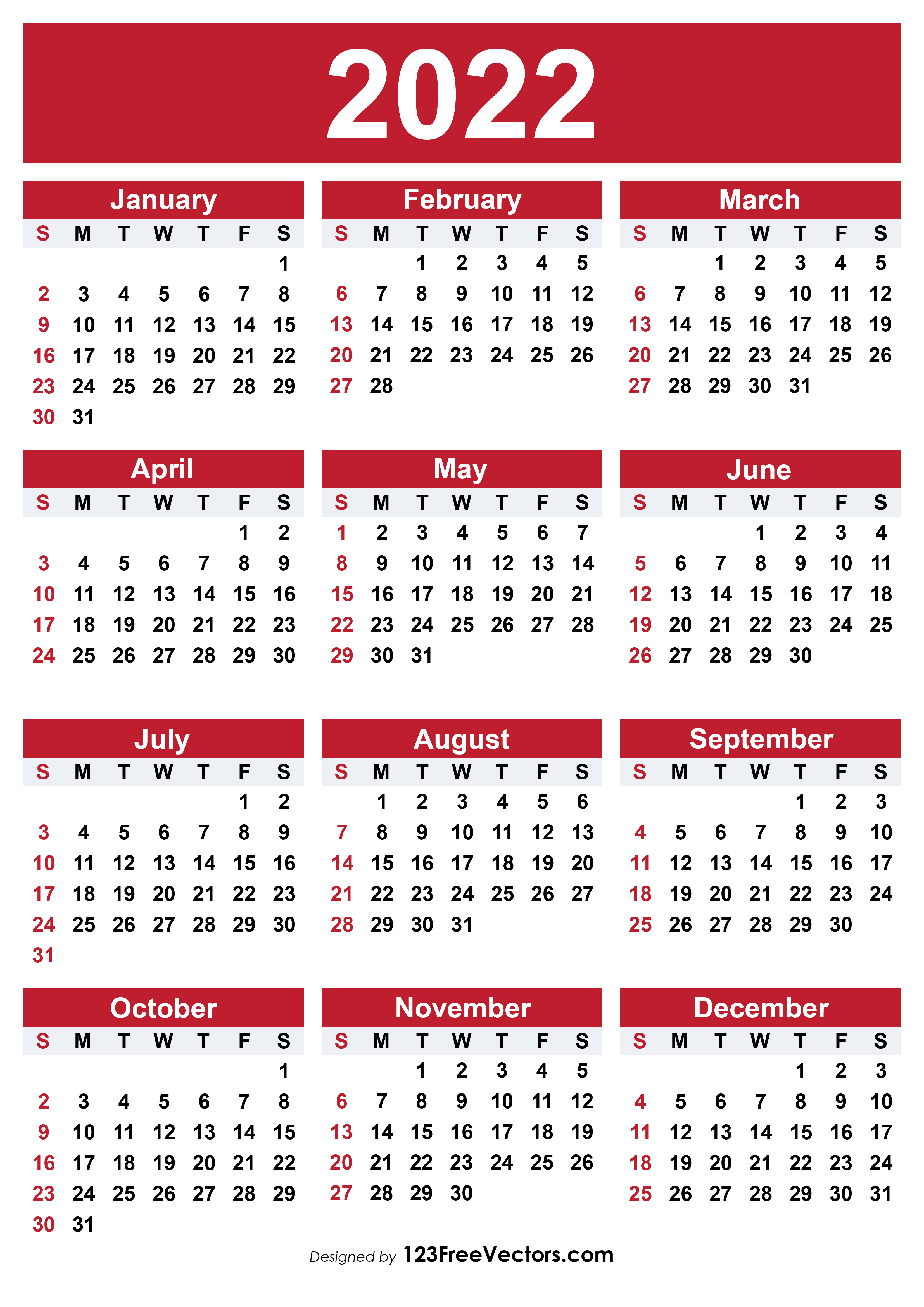 2022 Free Printable Calendar