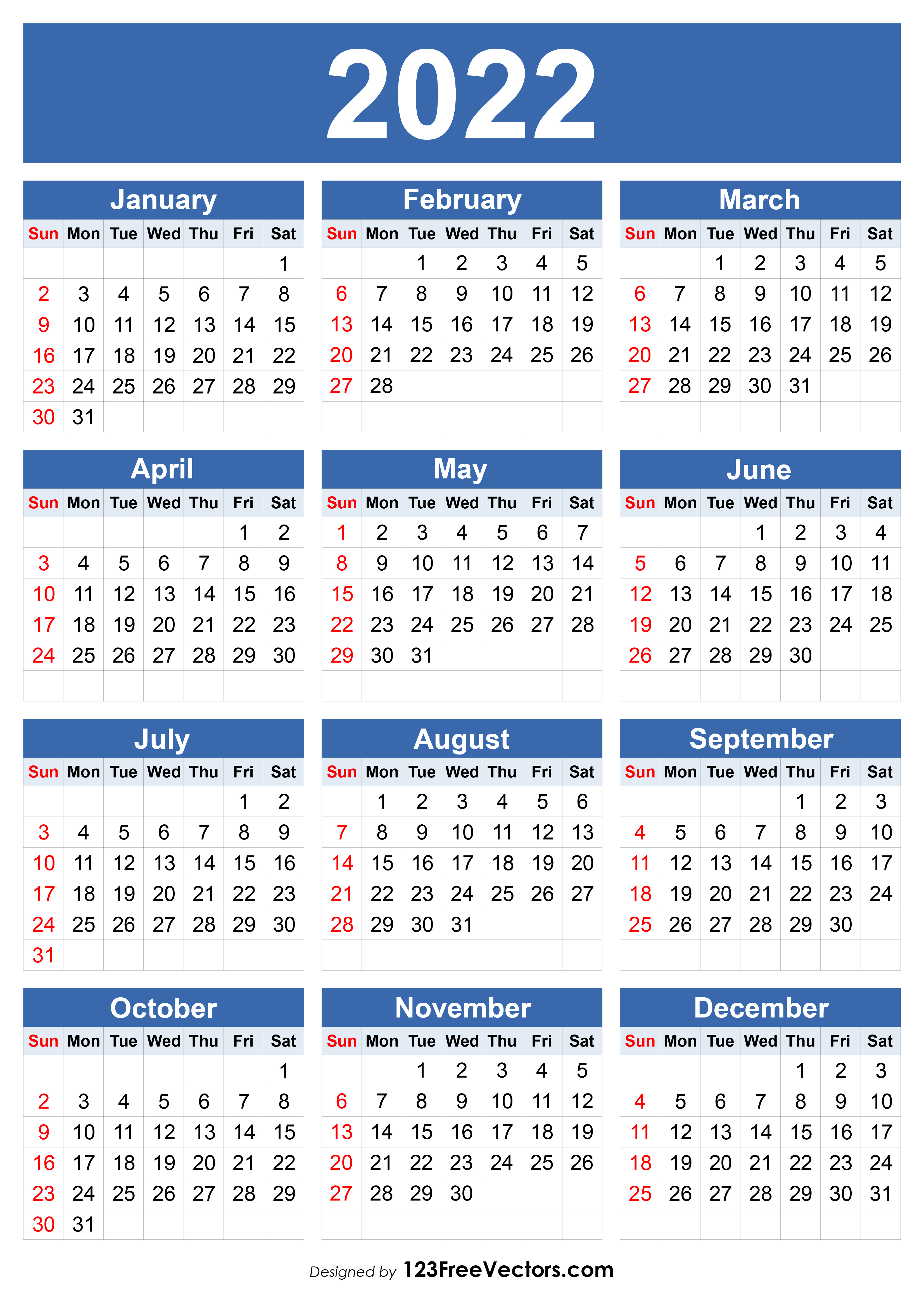 Free 2022 Calendar Template