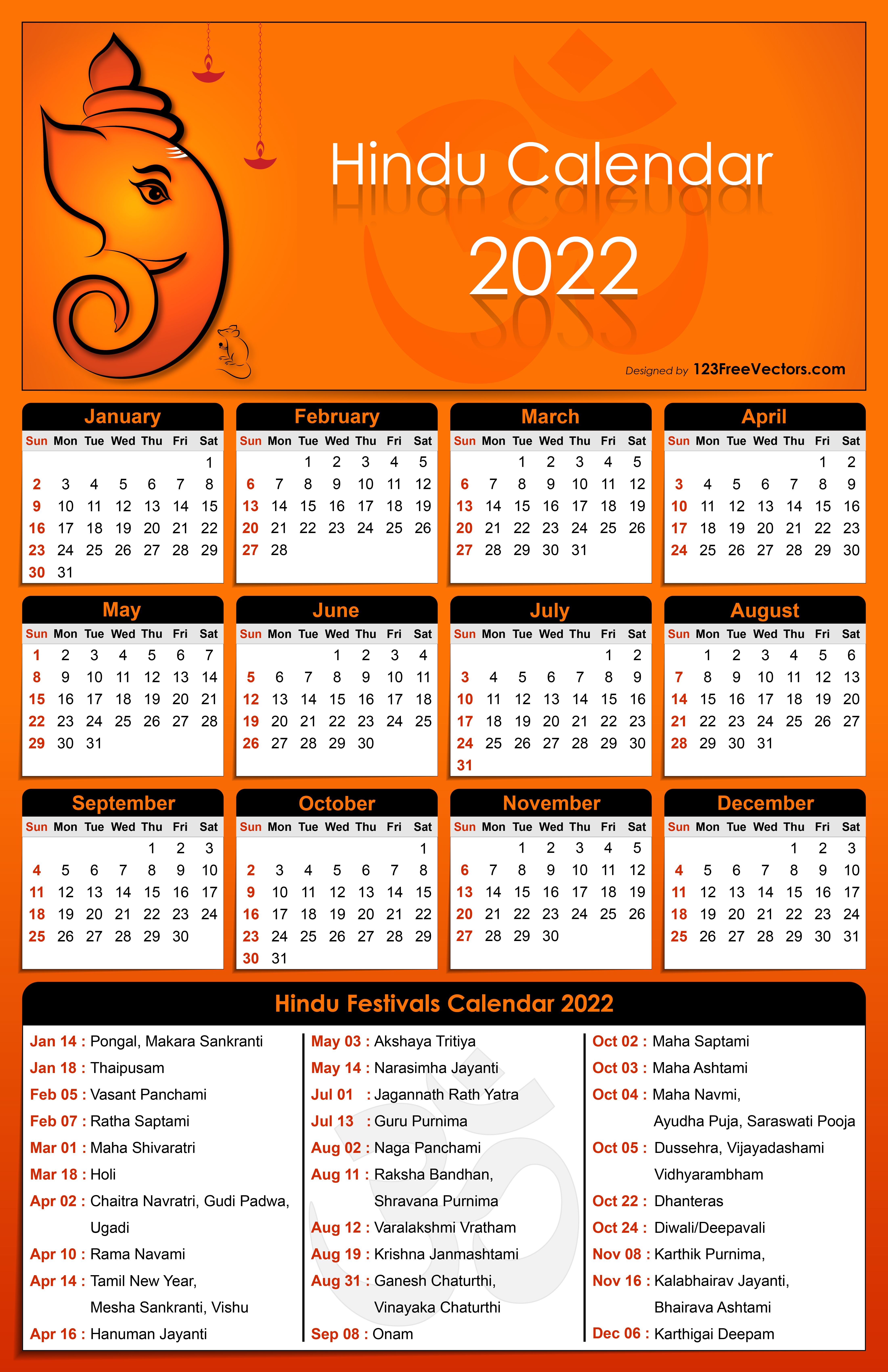 Holiday Calendar 2022 India Free Hindu Calendar 2022