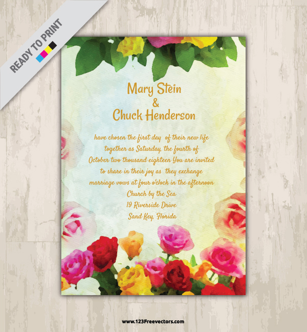 Watercolor Flower Wedding Invitation Card Template