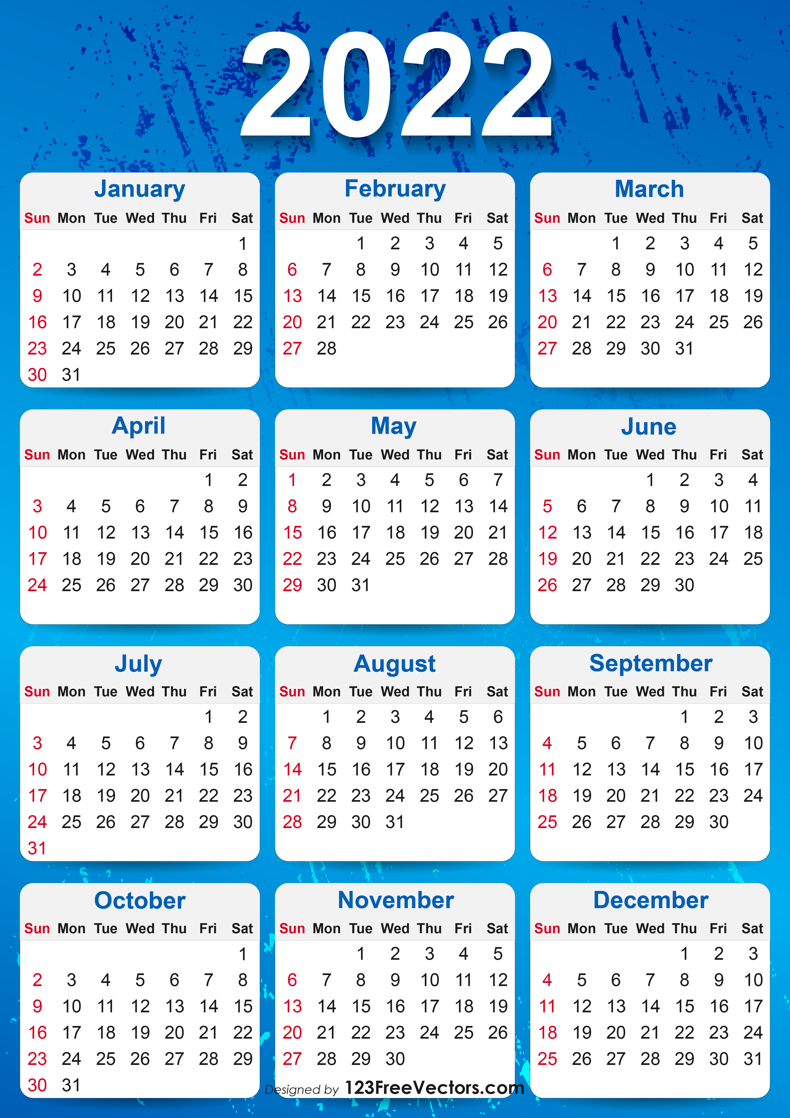 Free 2022 Yearly Calendar Free 2022 Yearly Calendar Printable