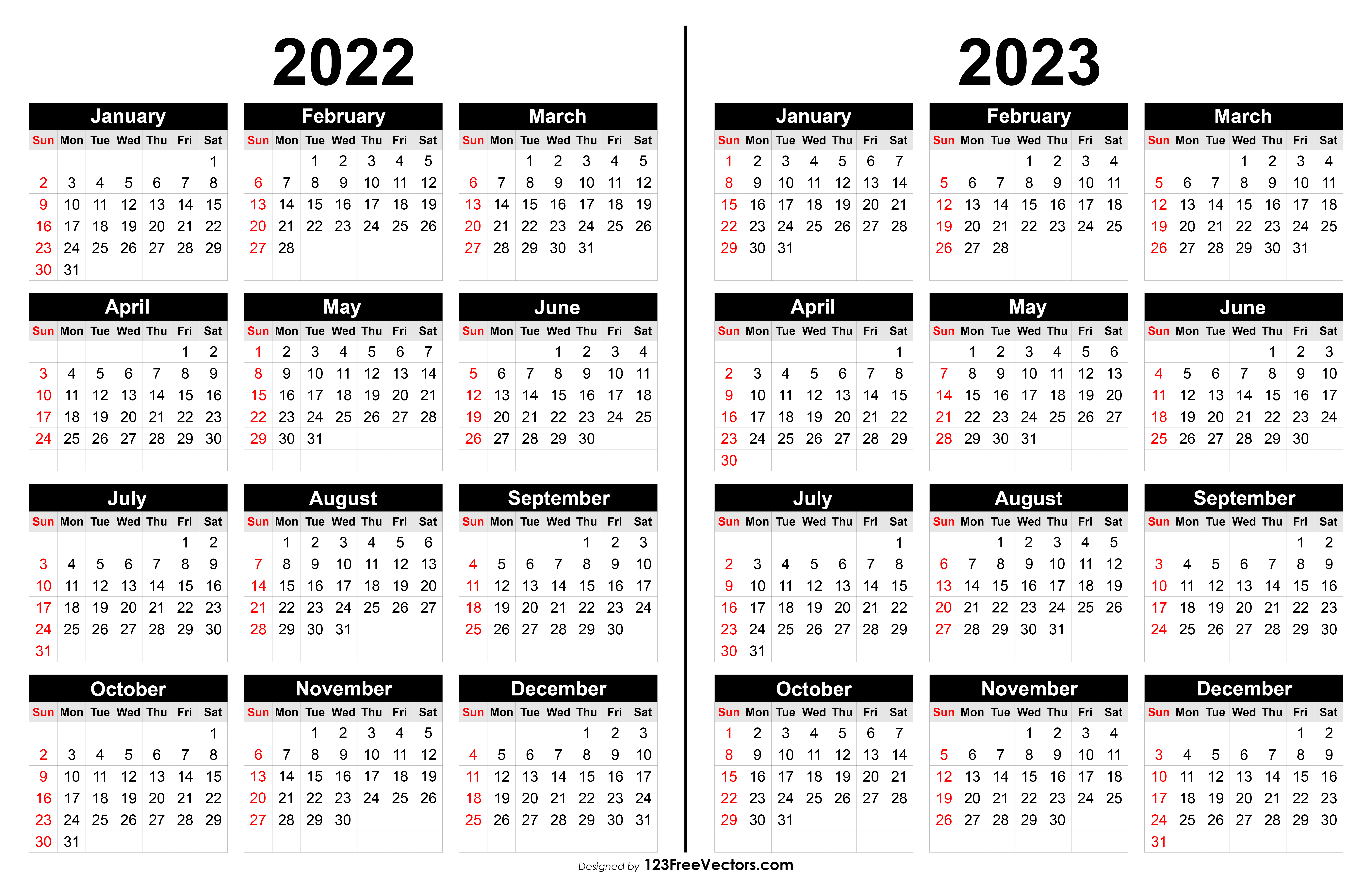 Free 2022 And 2023 Calendar Printable