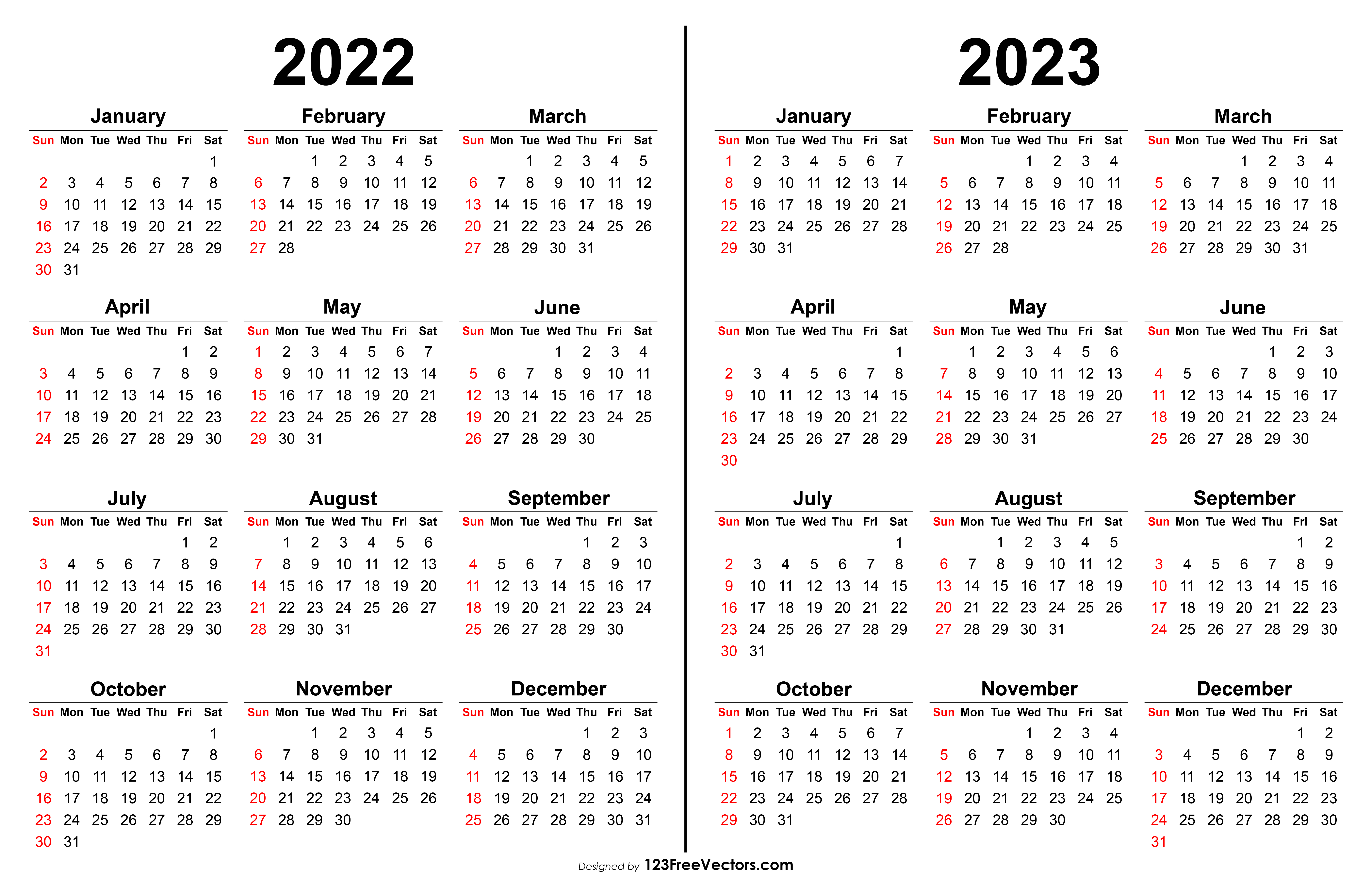 2 Year Calendar 2022 And 2023 Free 2022 2023 Calendar