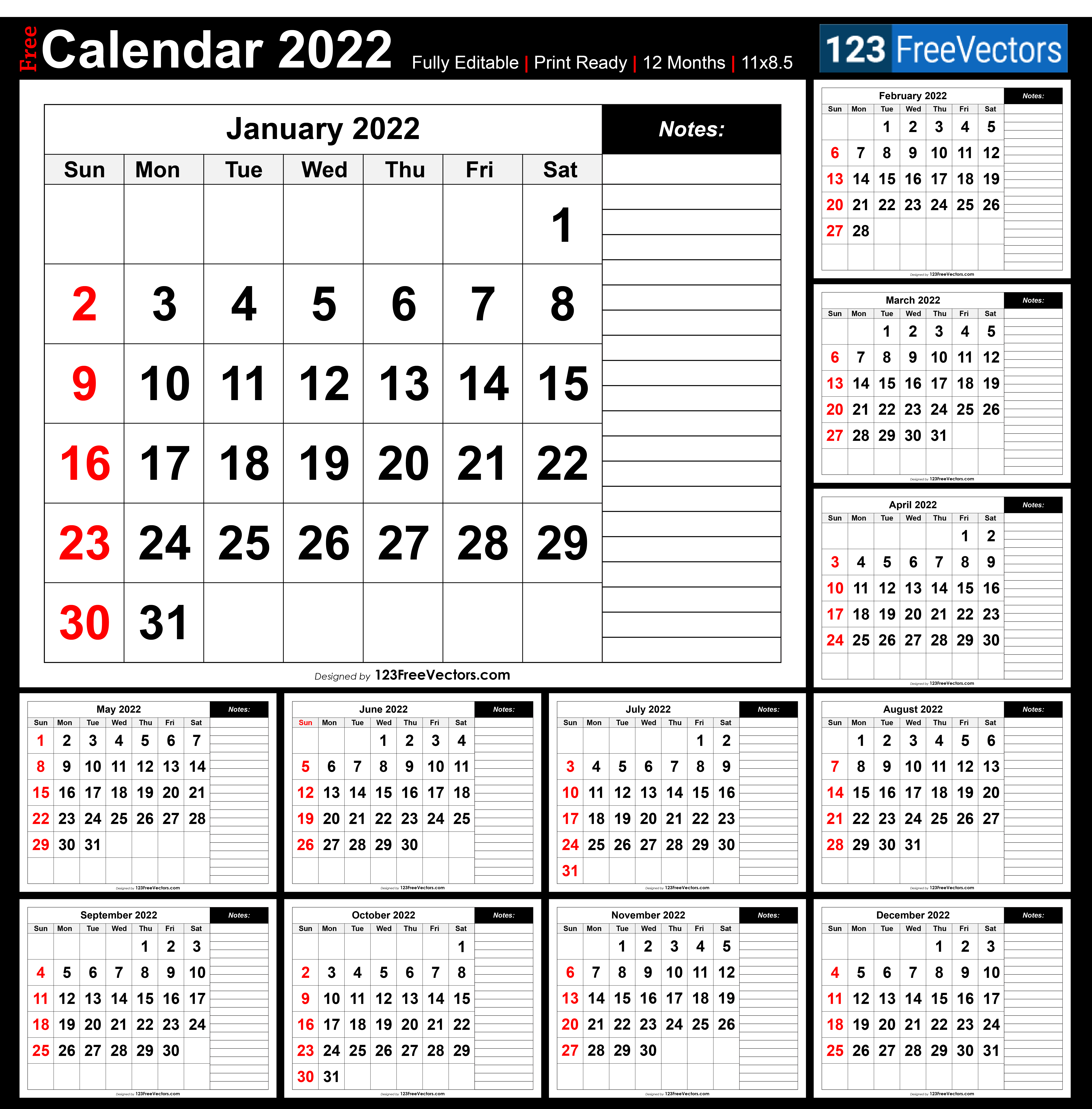 free printable monthly calendar 2022