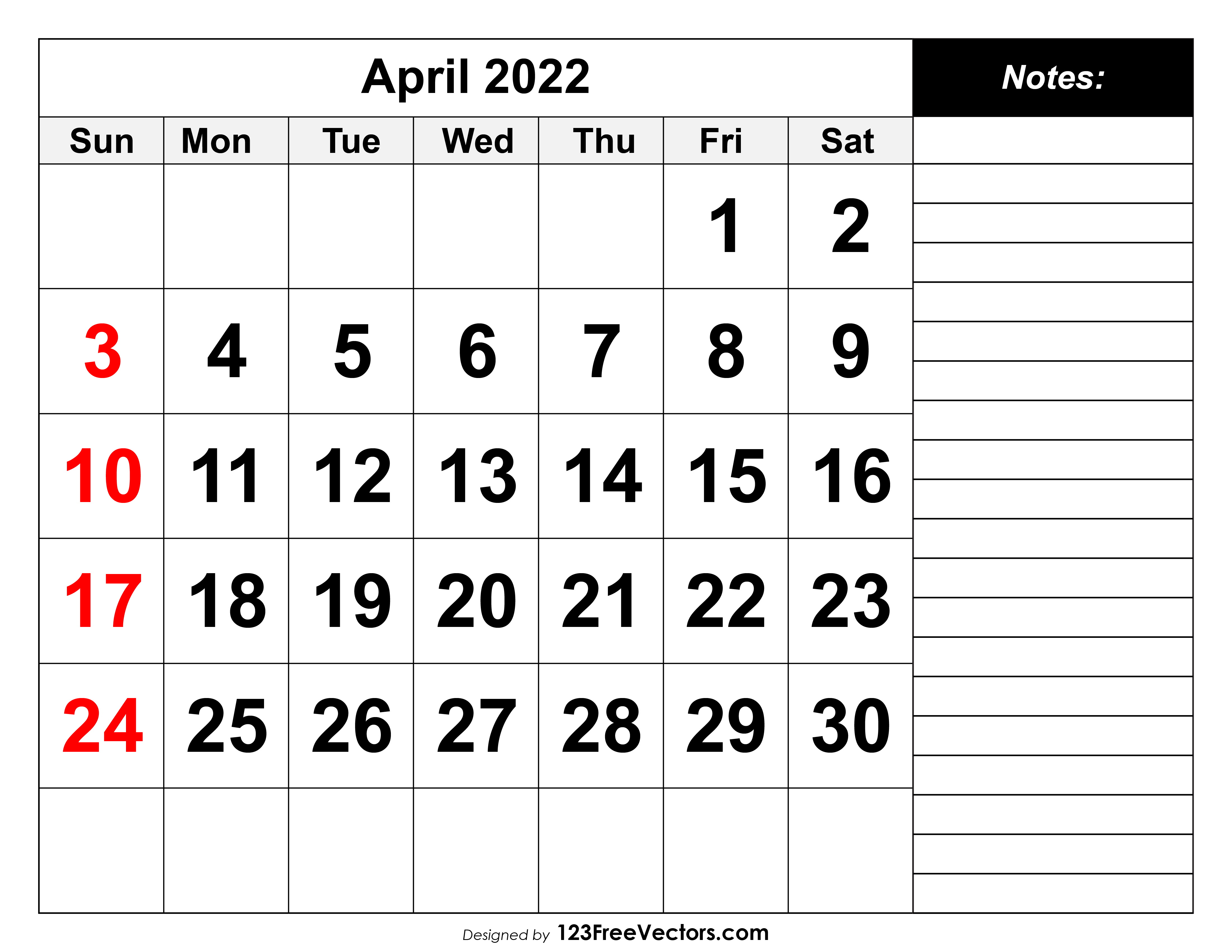 April 2022 calendar April 2022