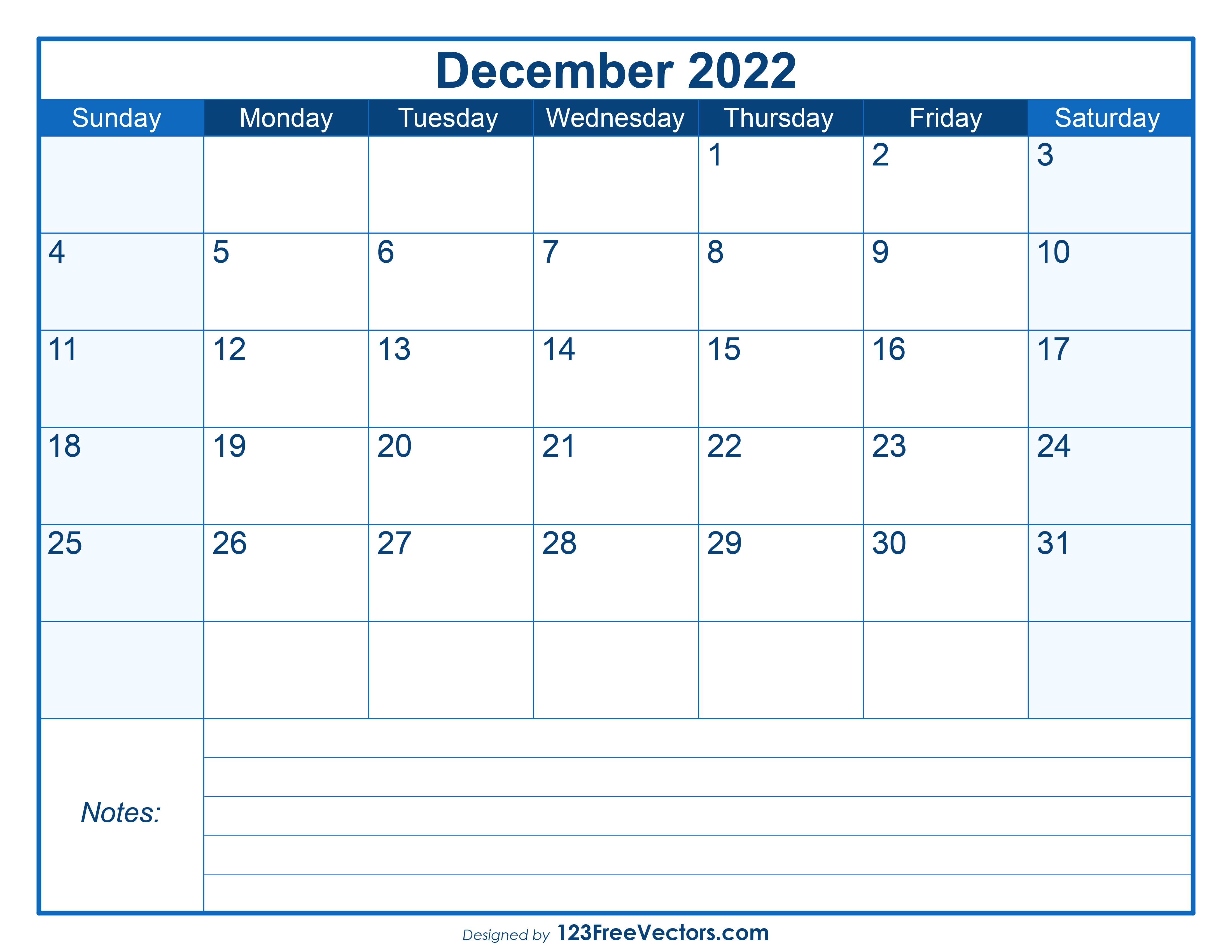 Free Blank Printable December Calendar 2022