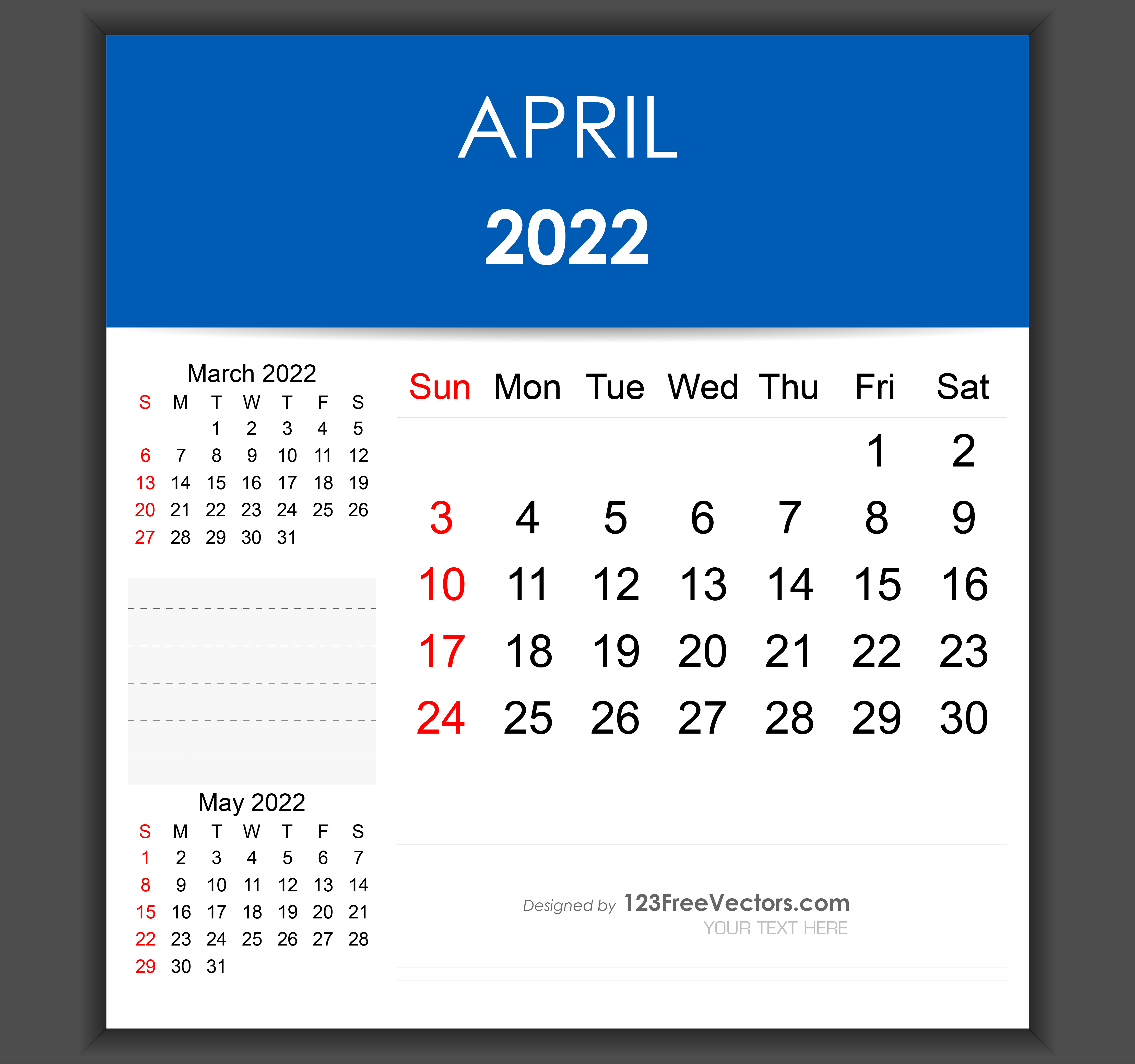 Free Editable April 2022 Calendar Template