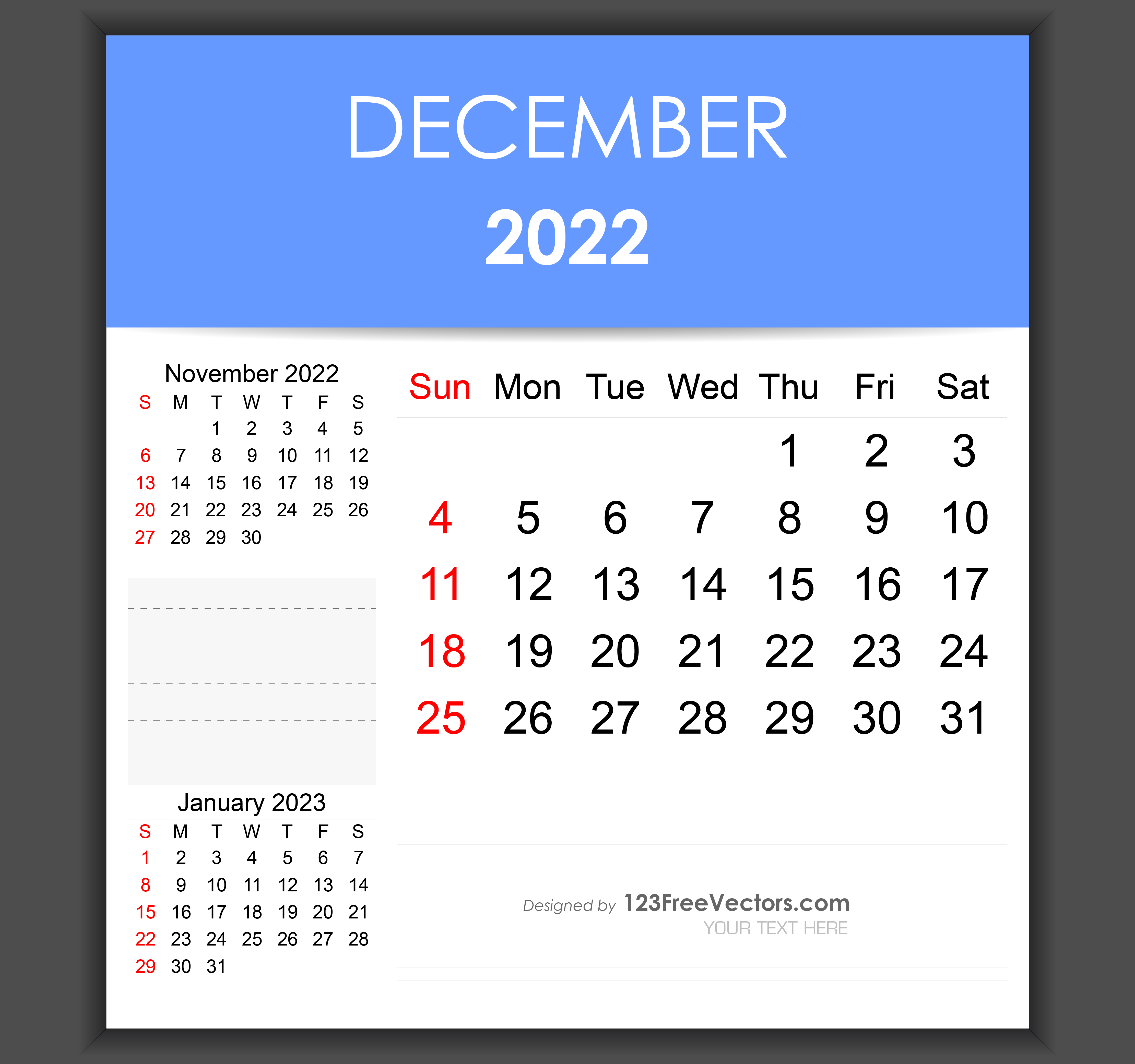Free Editable December 2022 Calendar Template
