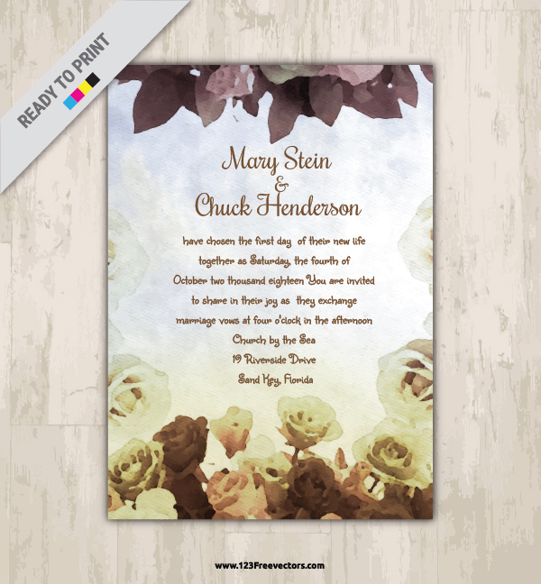 Watercolor Flower Wedding Invitation Template
