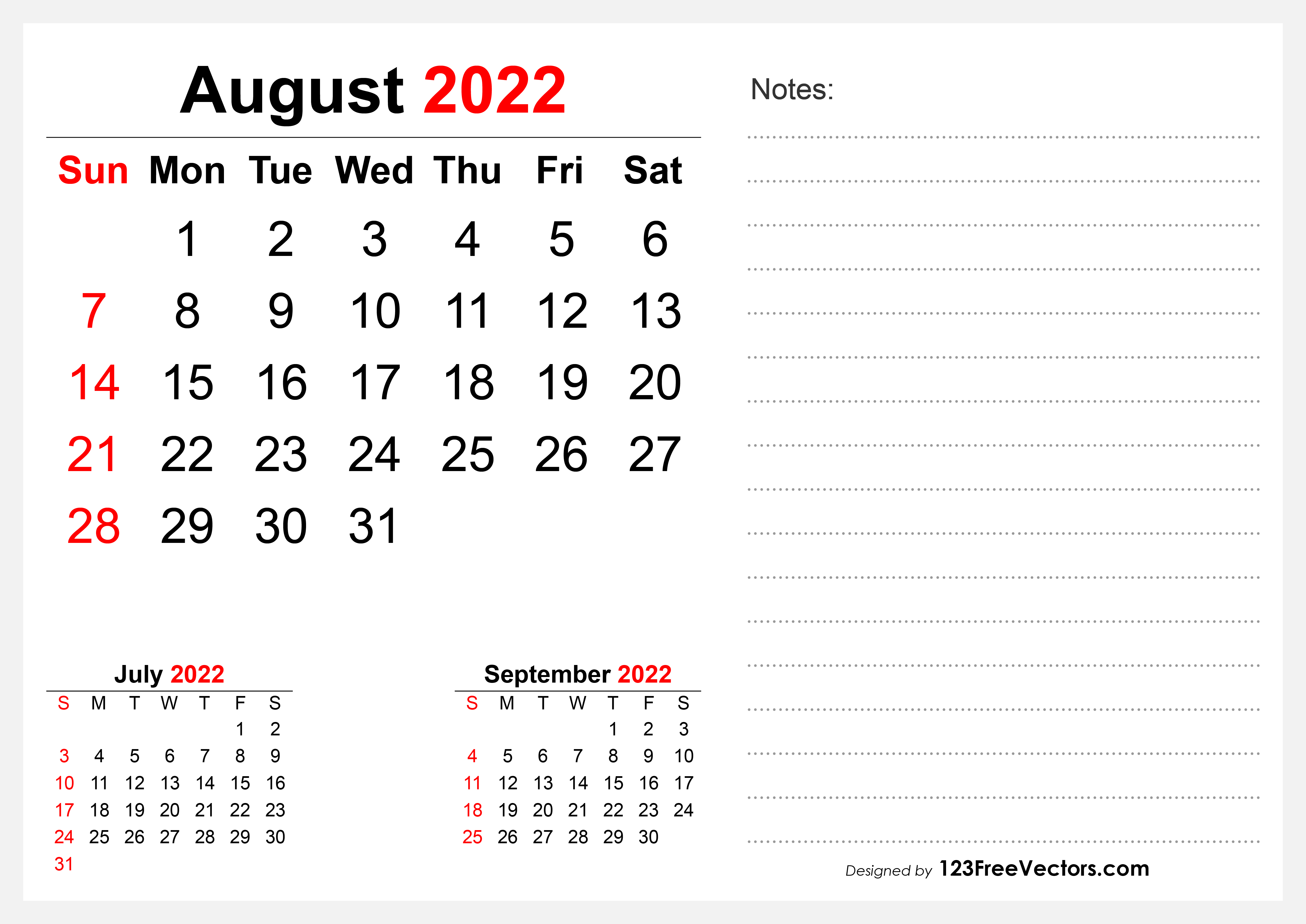 Free 2022 August Desk Calendar Design