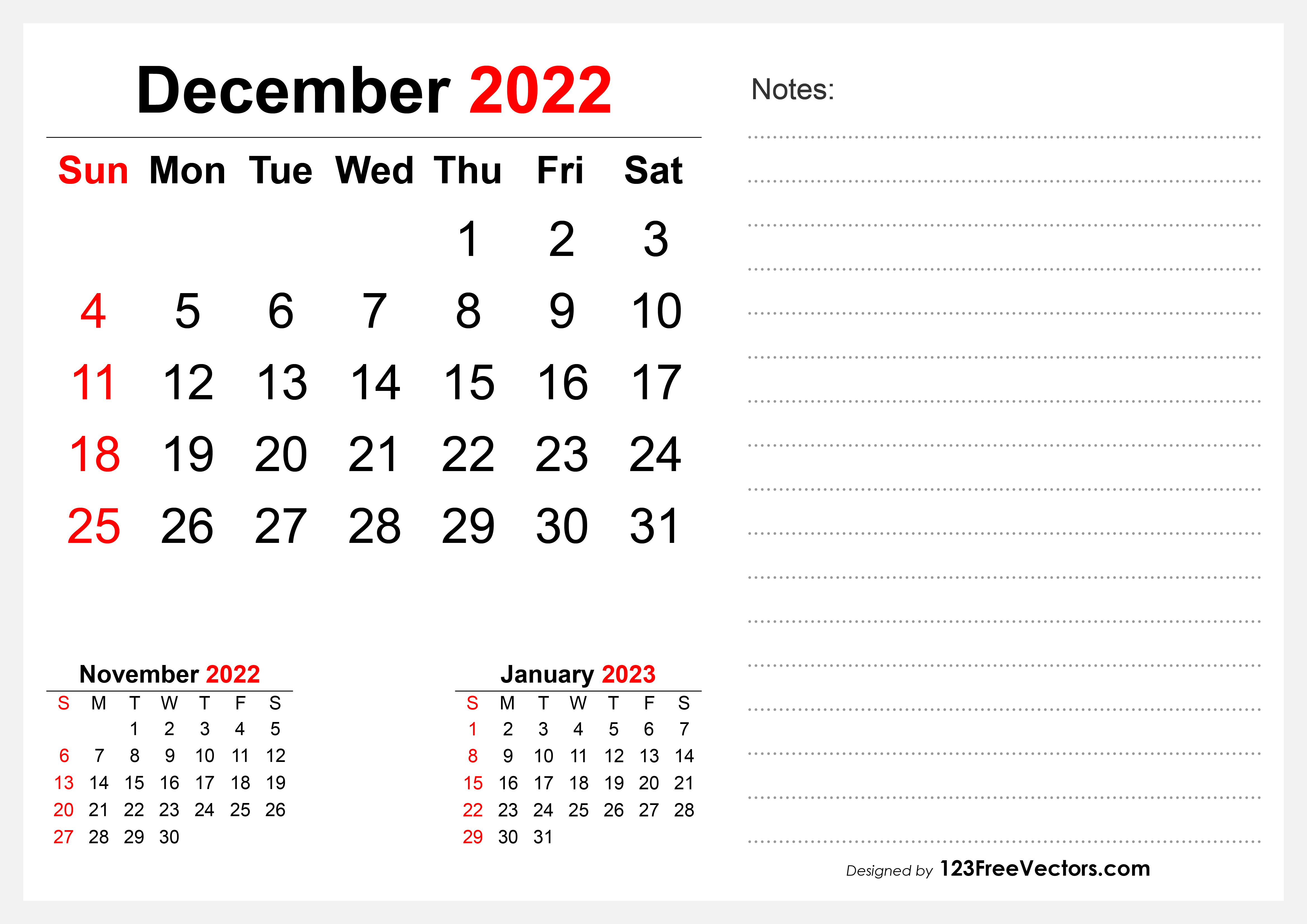 2022 December Desk Calendar Design