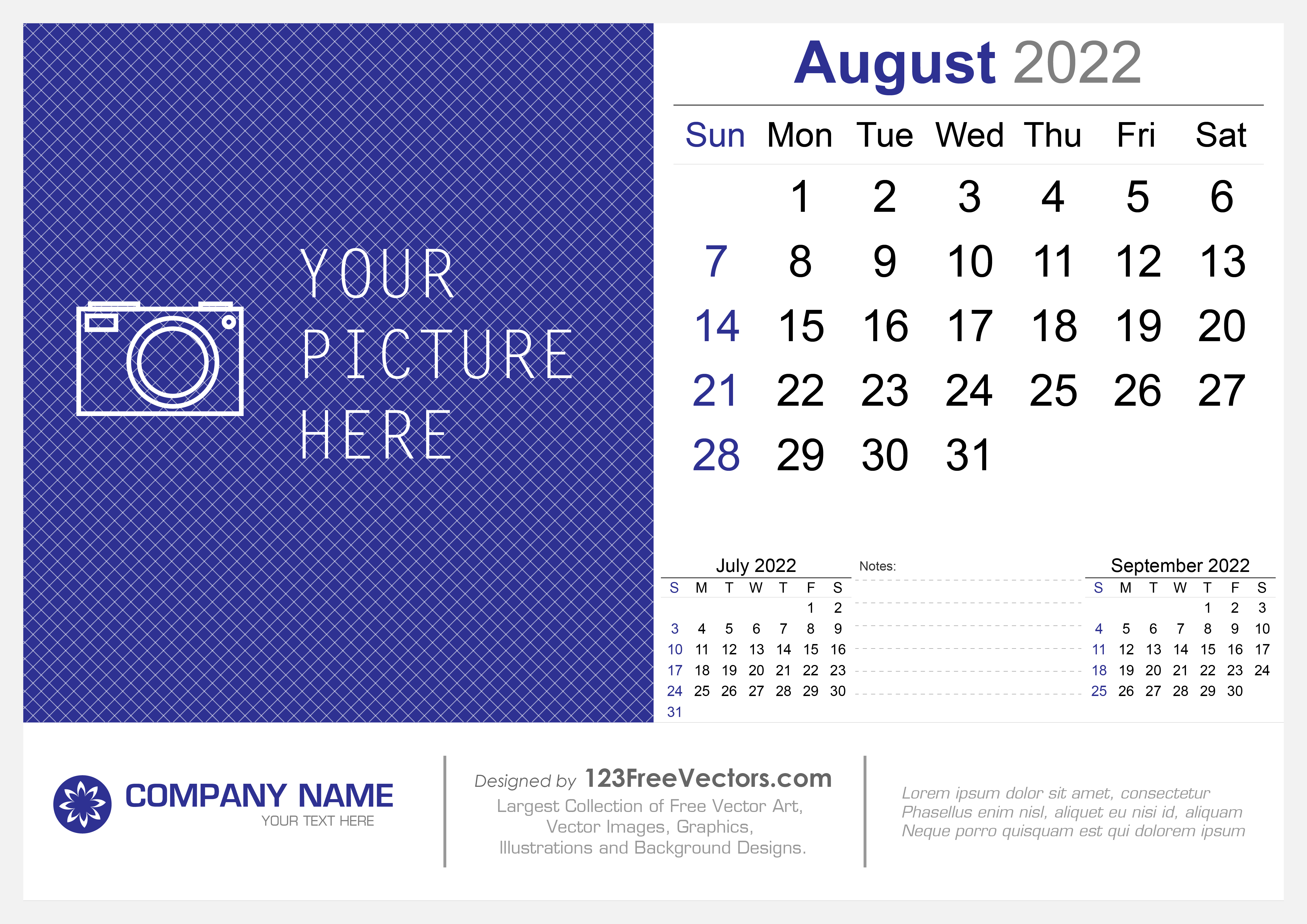 Free August 2022 Desk Calendar