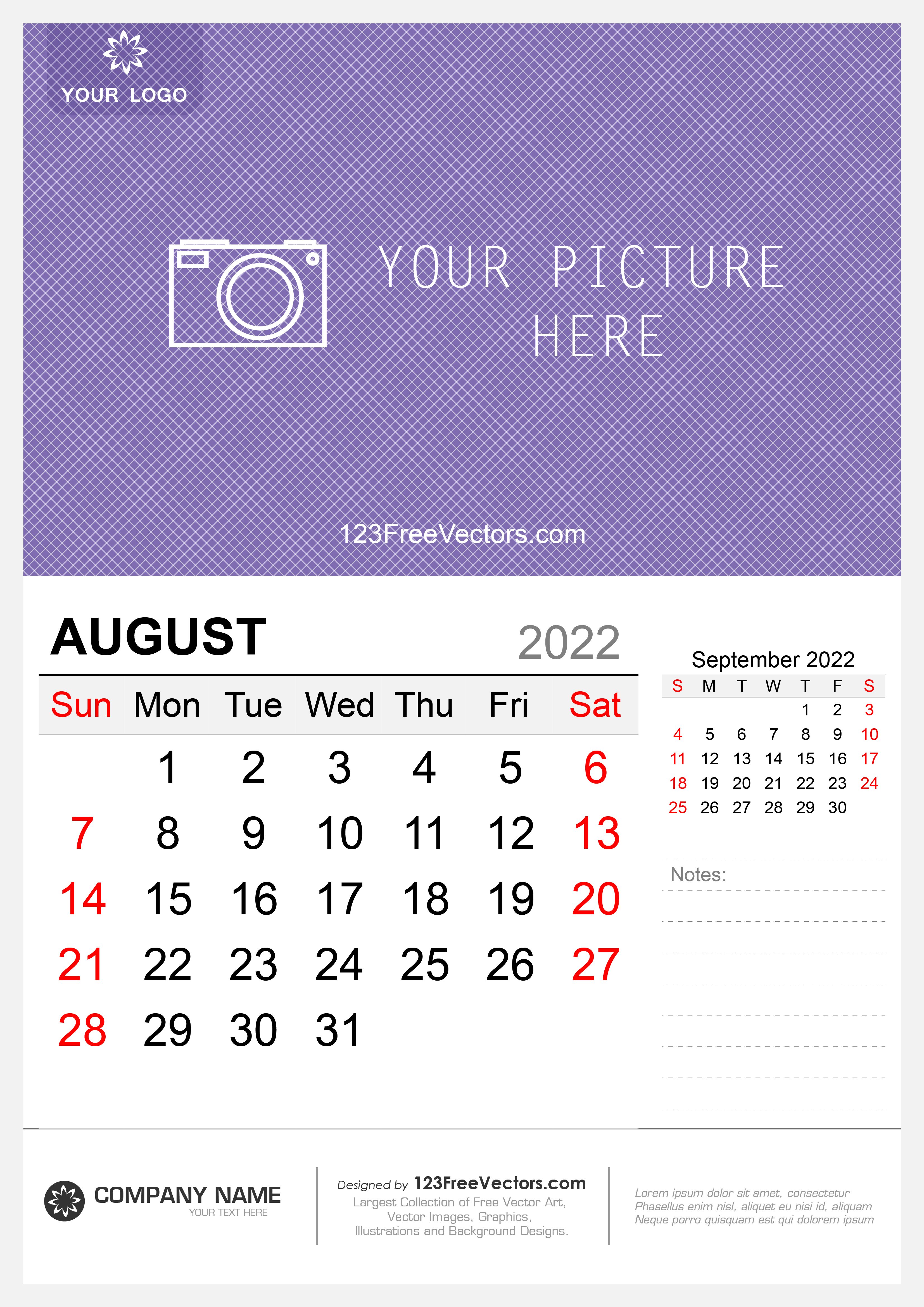 Wall Calendar August 2022