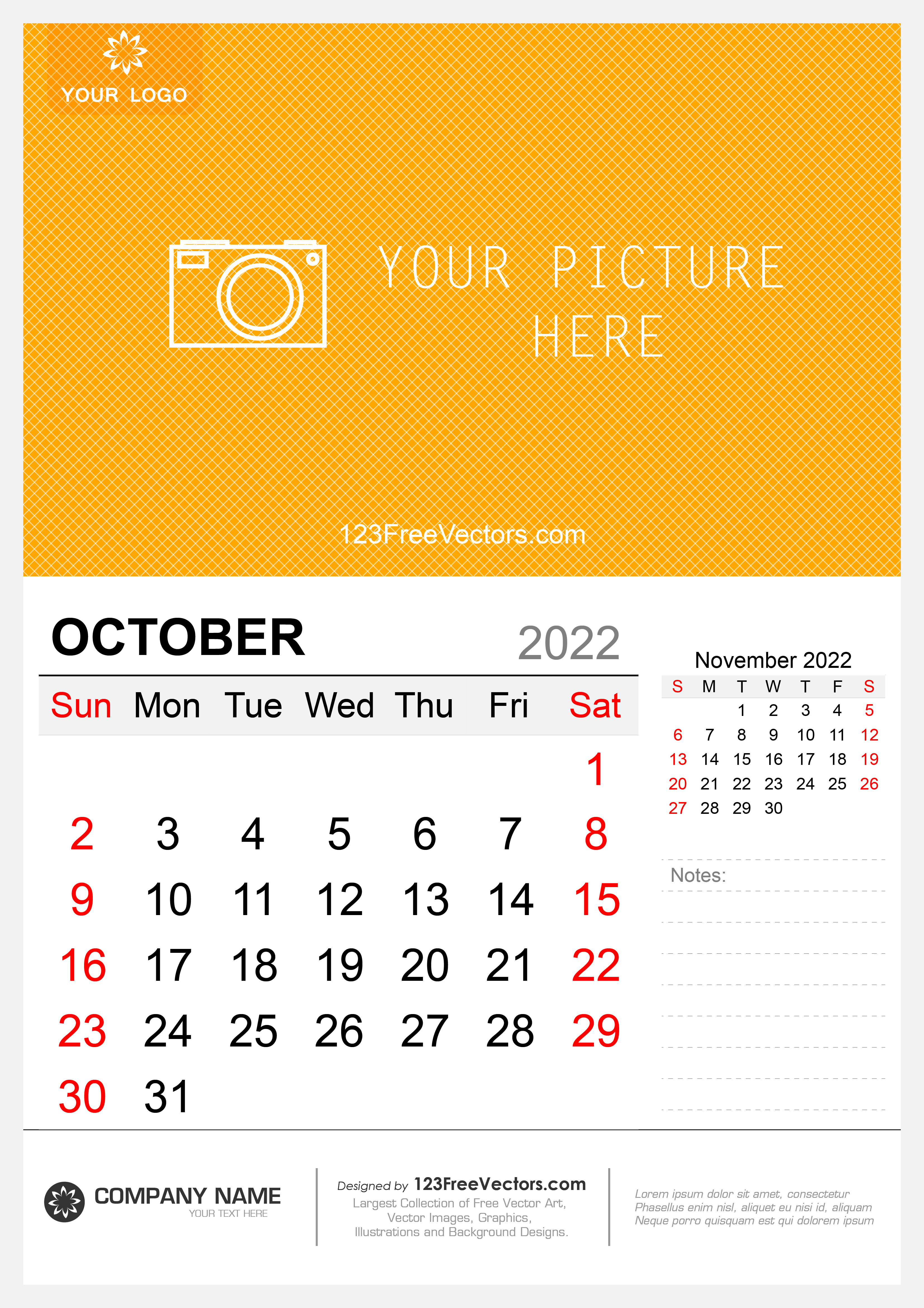 Wall Calendar October 2022