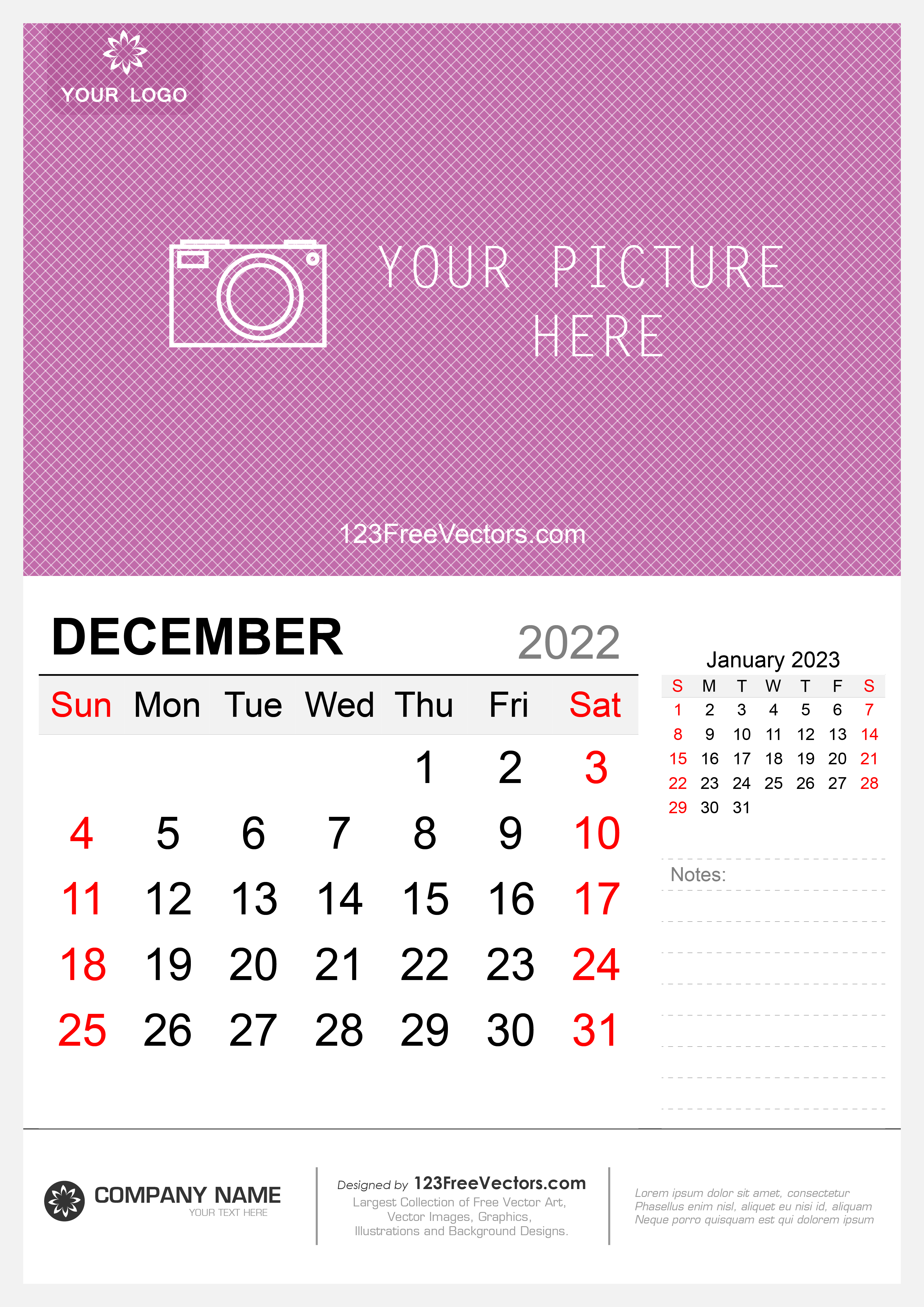 Wall Calendar December 2022