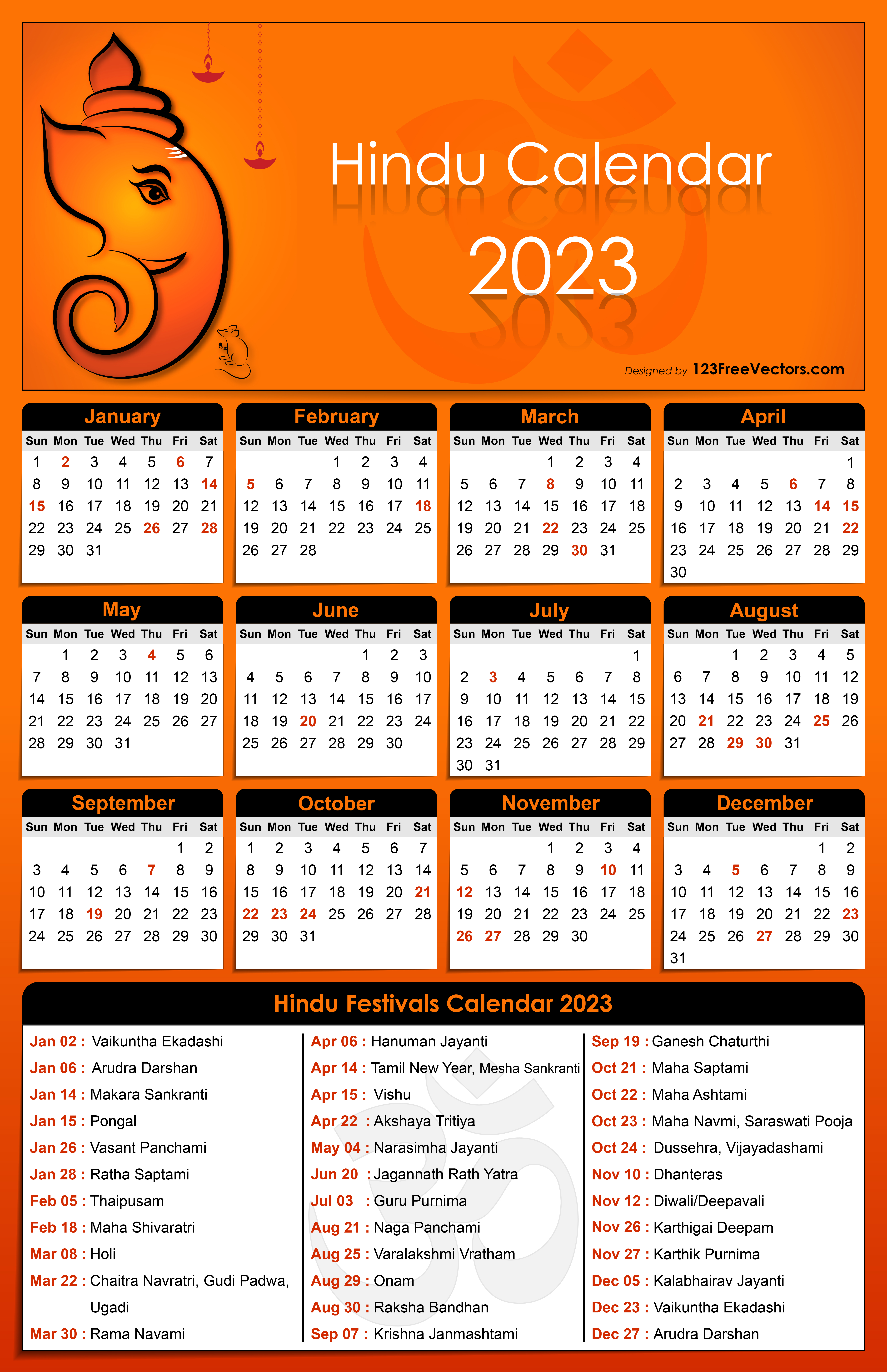 Free Hindu Calendar 2023