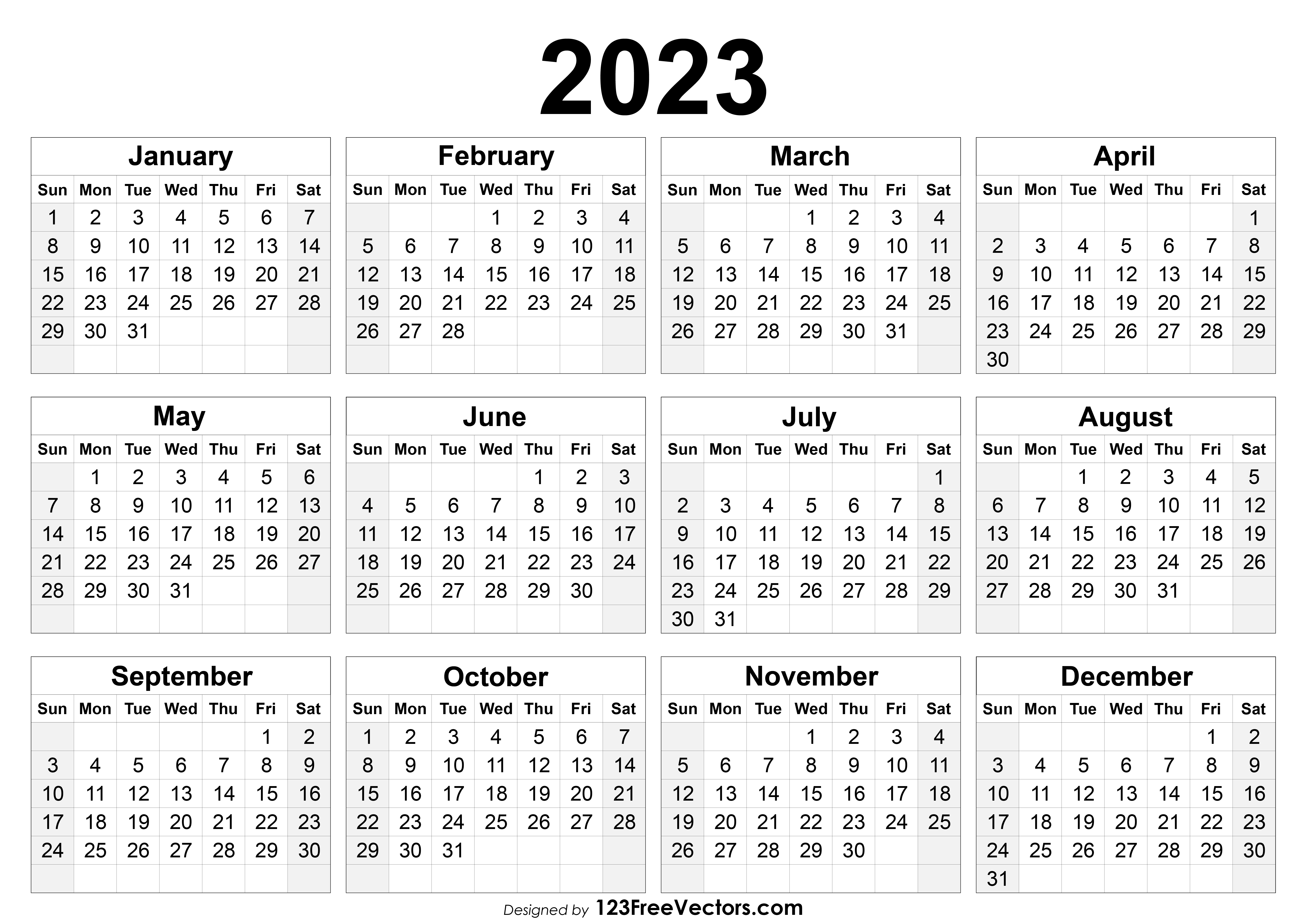 Free 2023 One Page Calendar