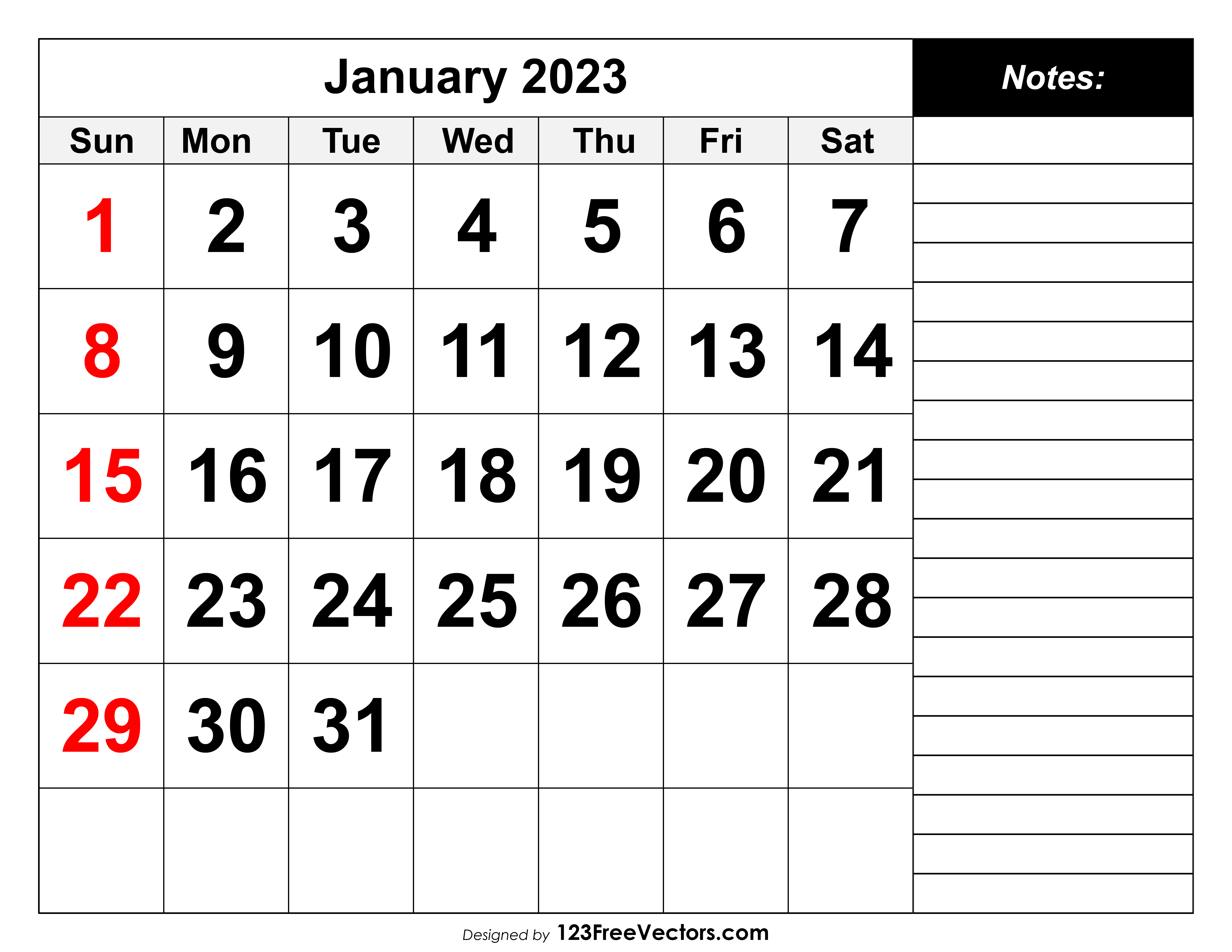 Calendar January 2023