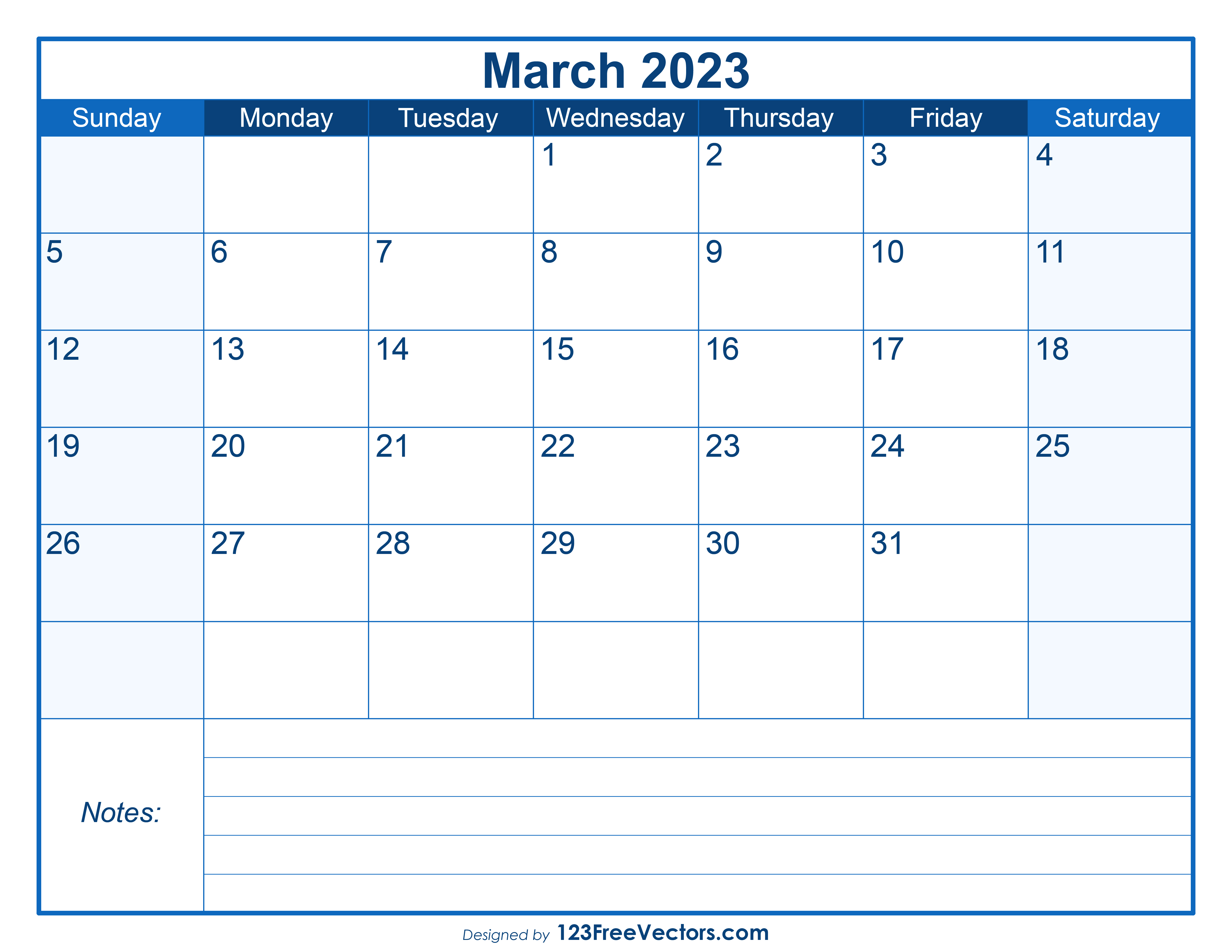 Free Printable March 2023 Calendar