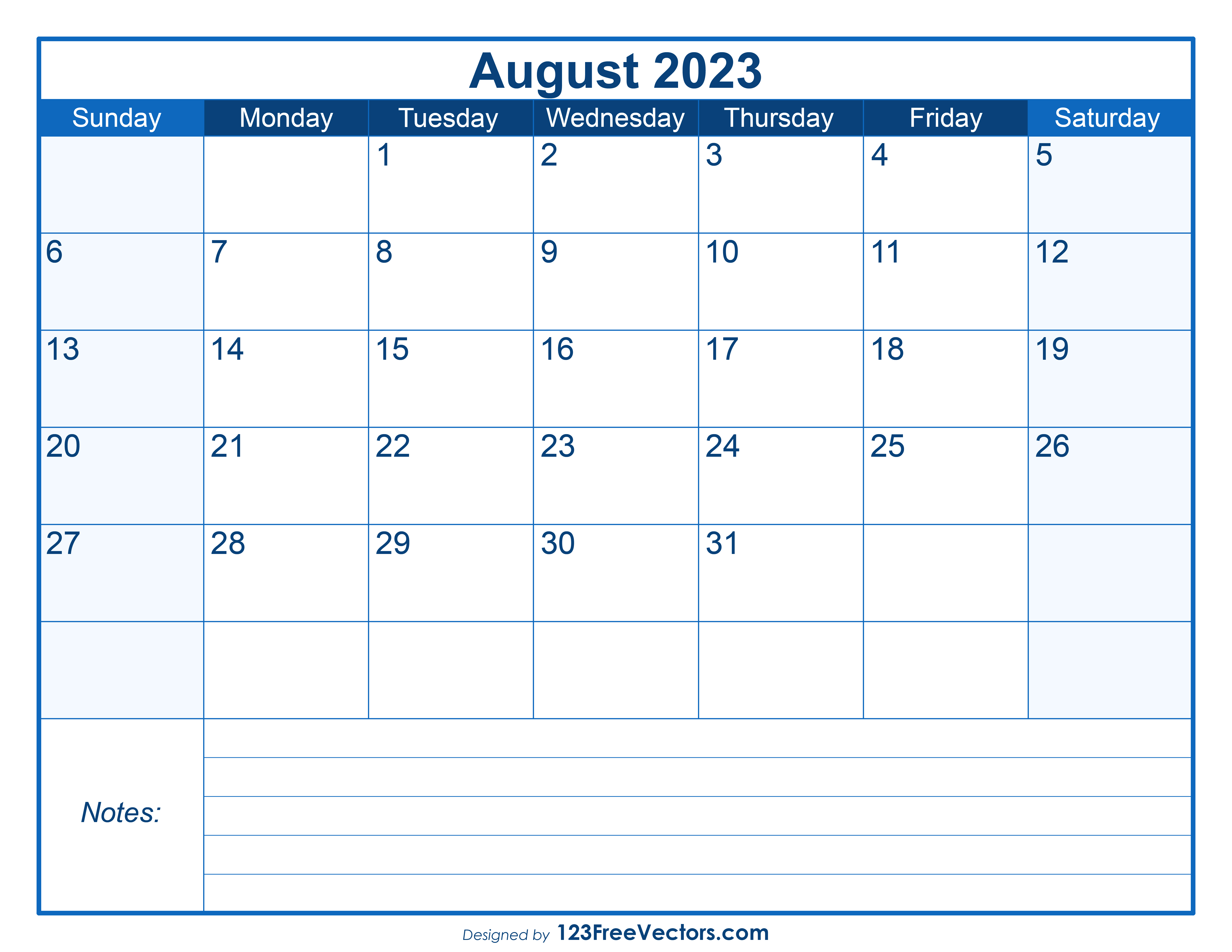 Free Printable August 2023 Calendar