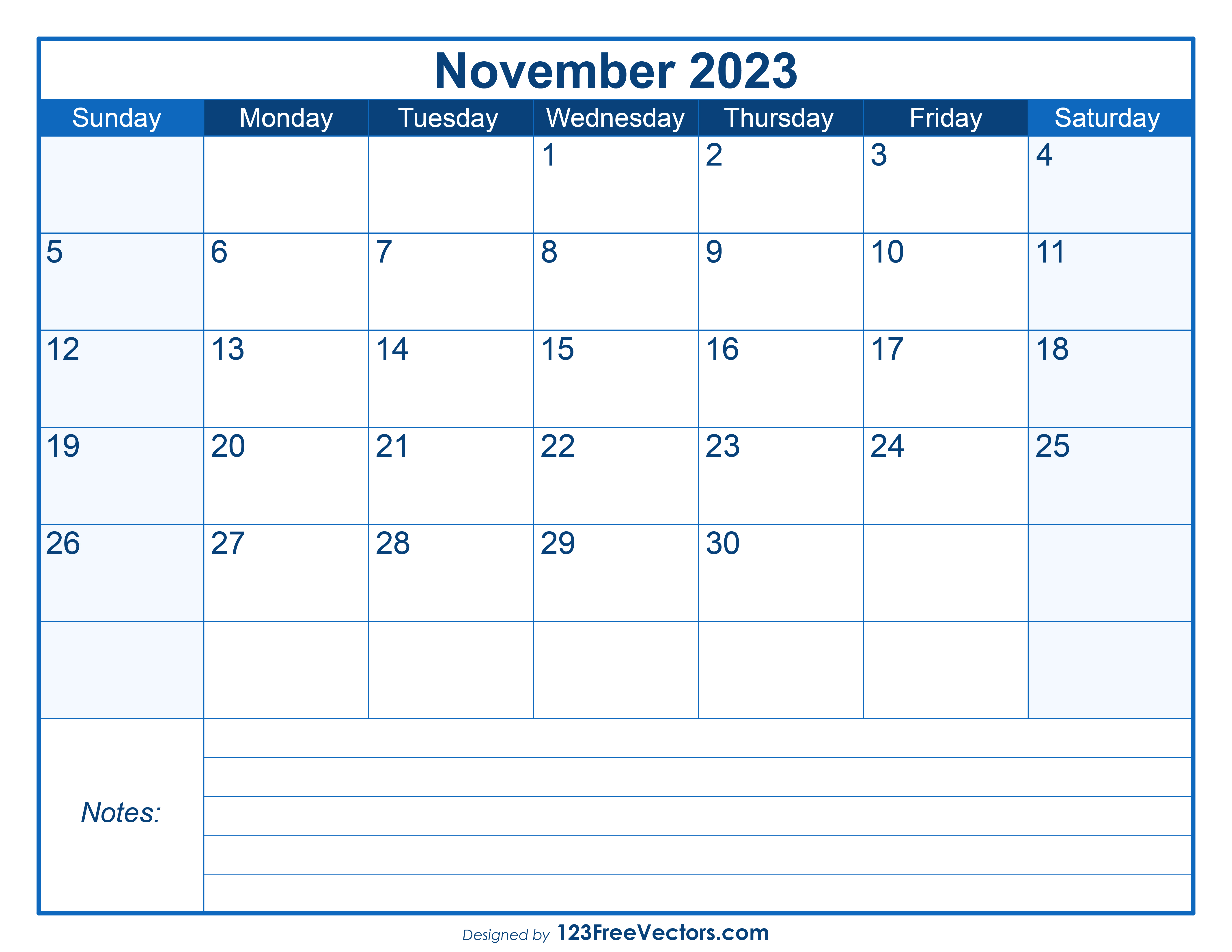 Free Free Printable November 2023 Calendar 1223