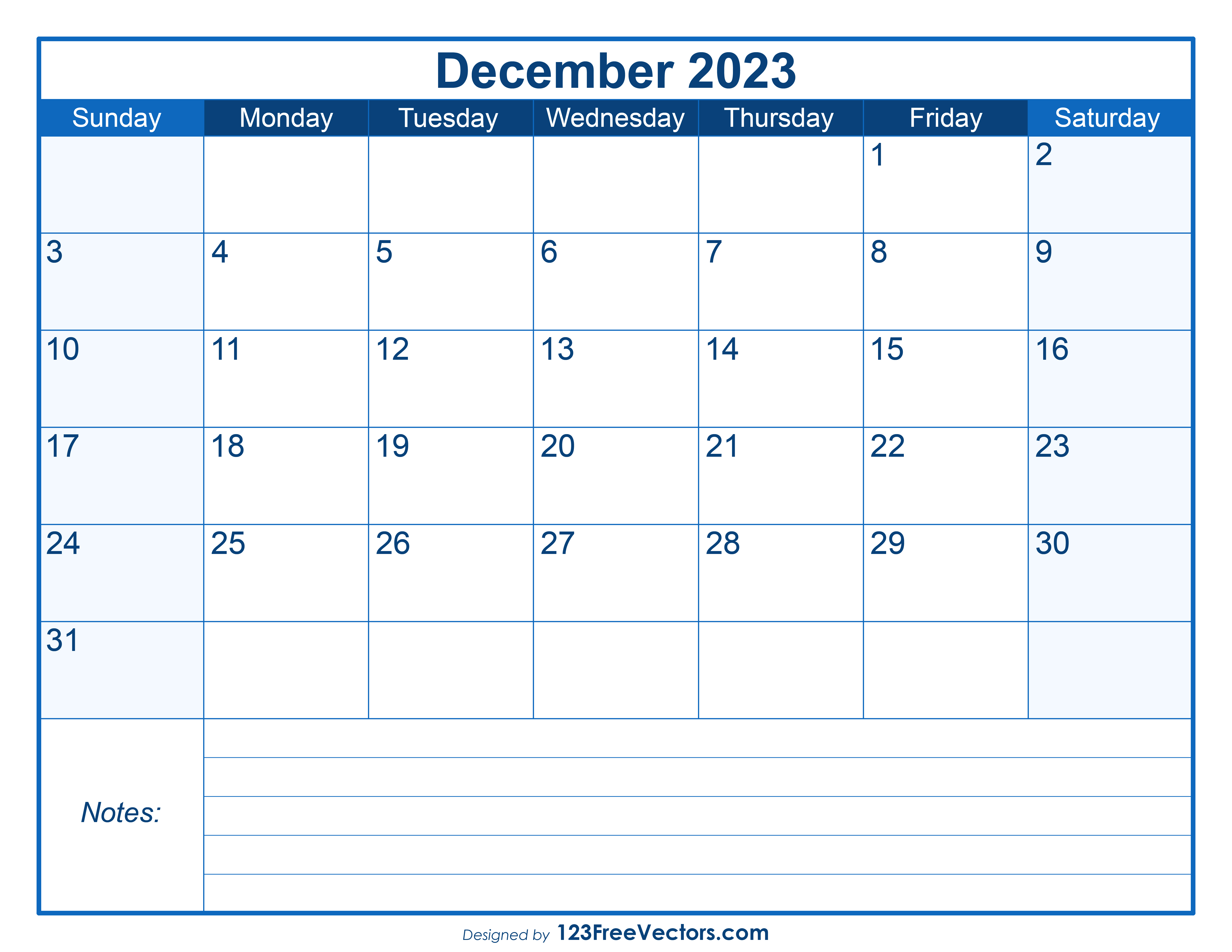 Free Printable December 2023 Calendar