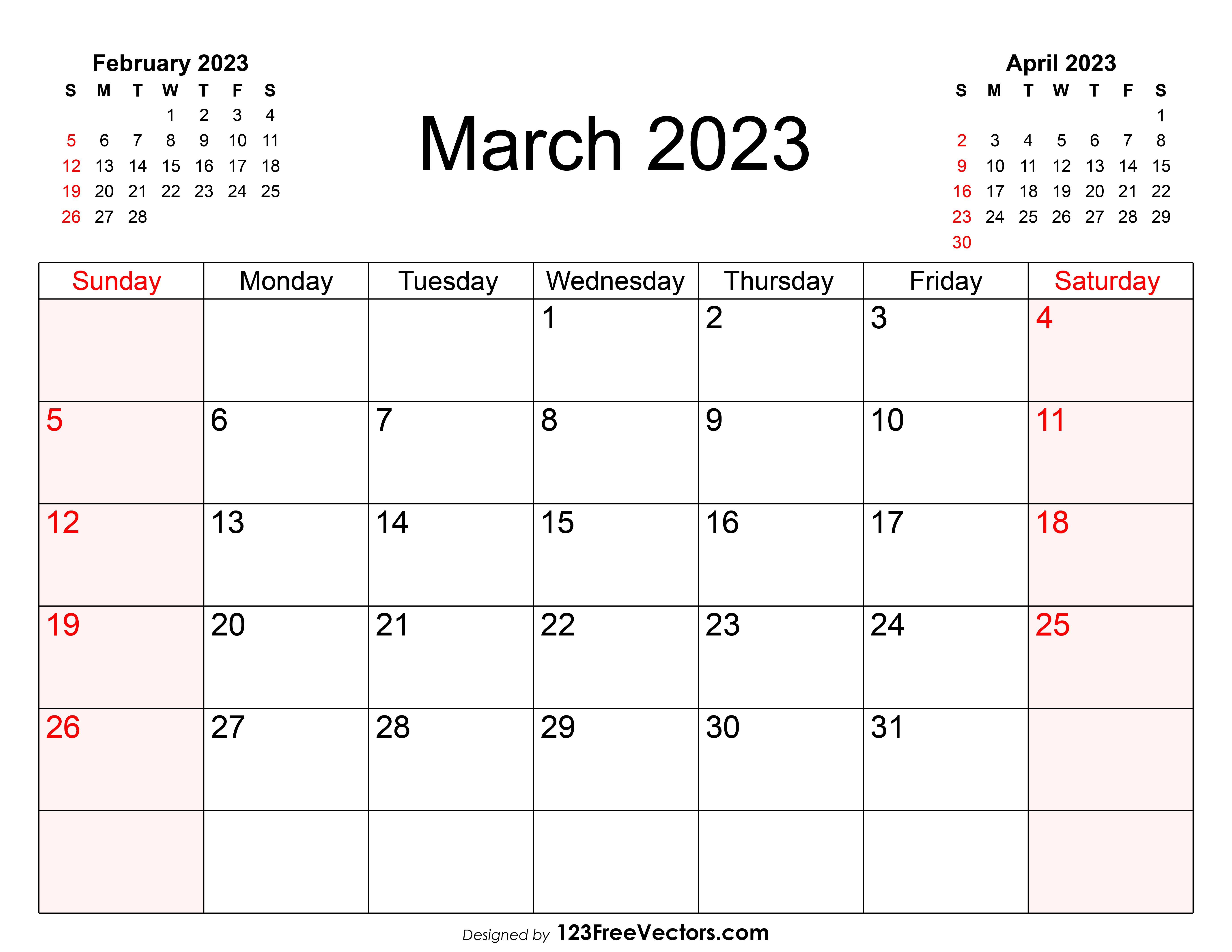 Blank March Calendar 2023