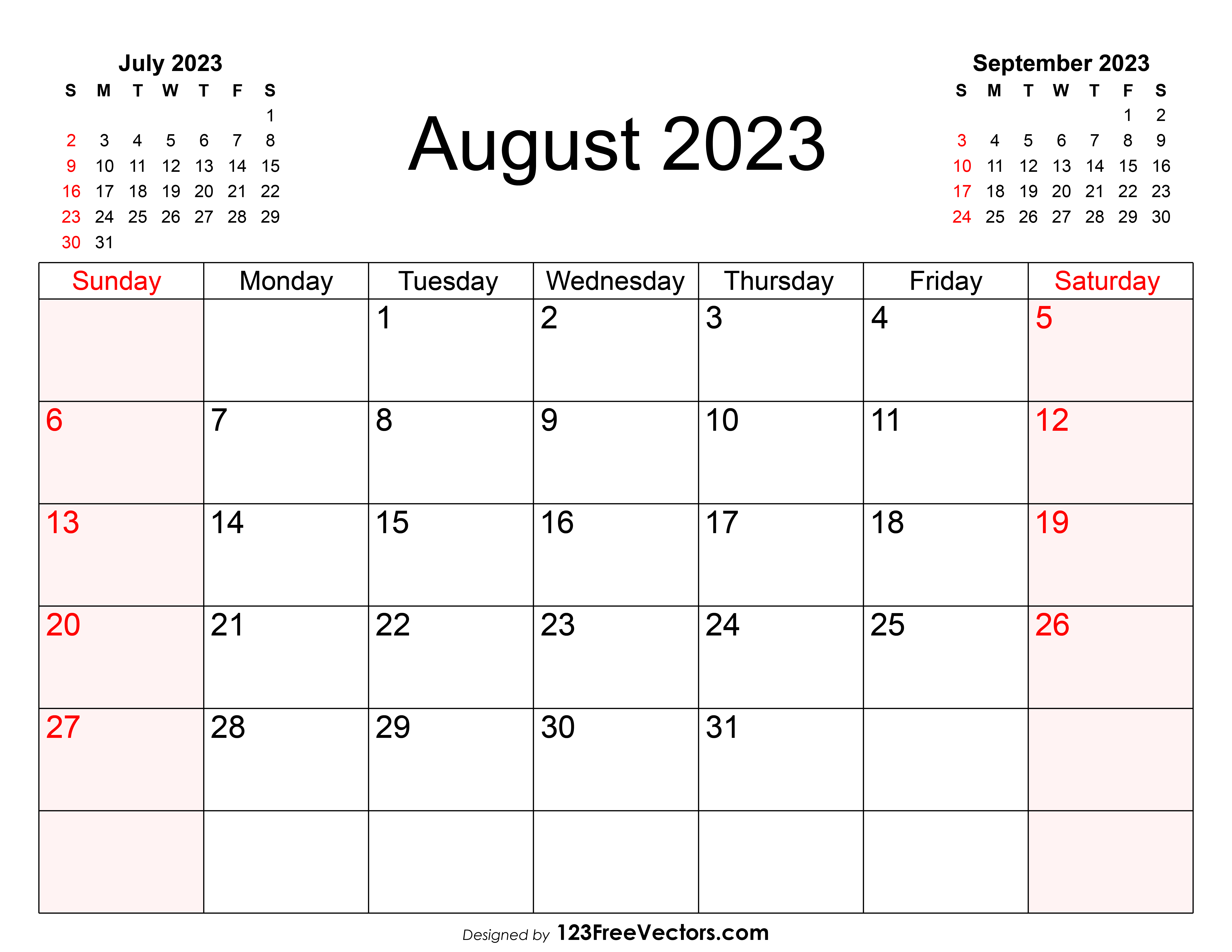 Blank August Calendar 2023