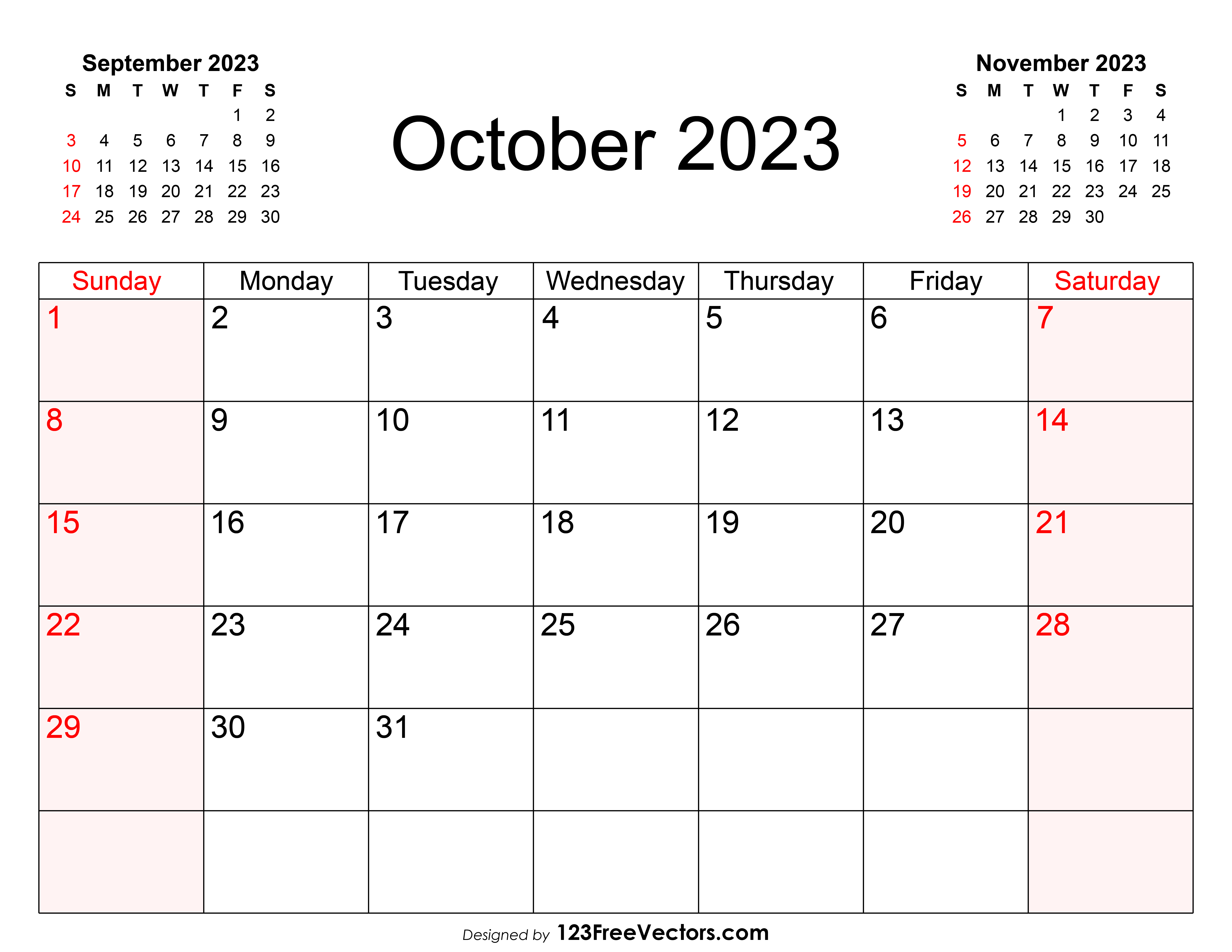 Free Blank October Calendar 2023