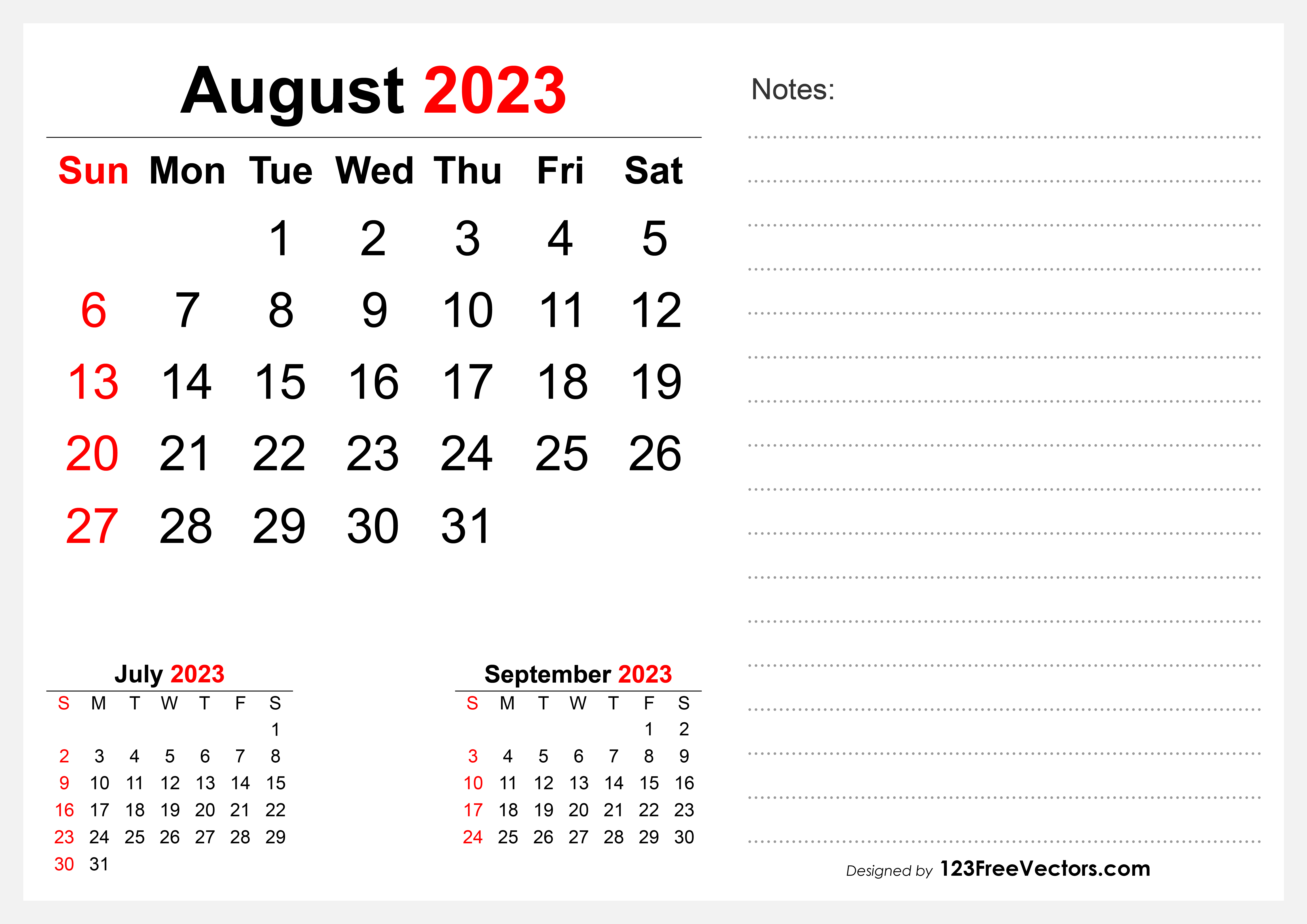 August 2023 Desk Calendar