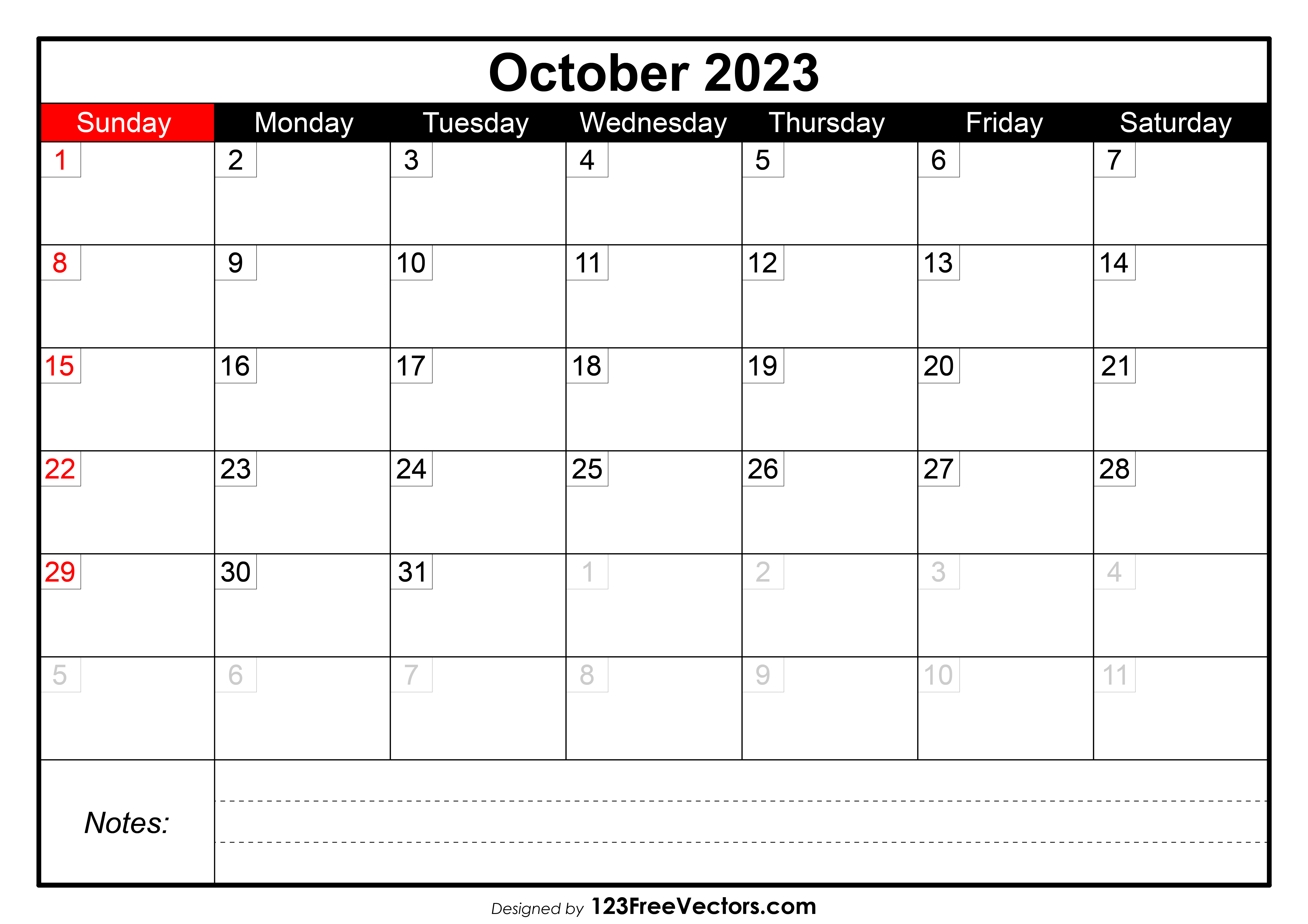 Free October Calendar 2023