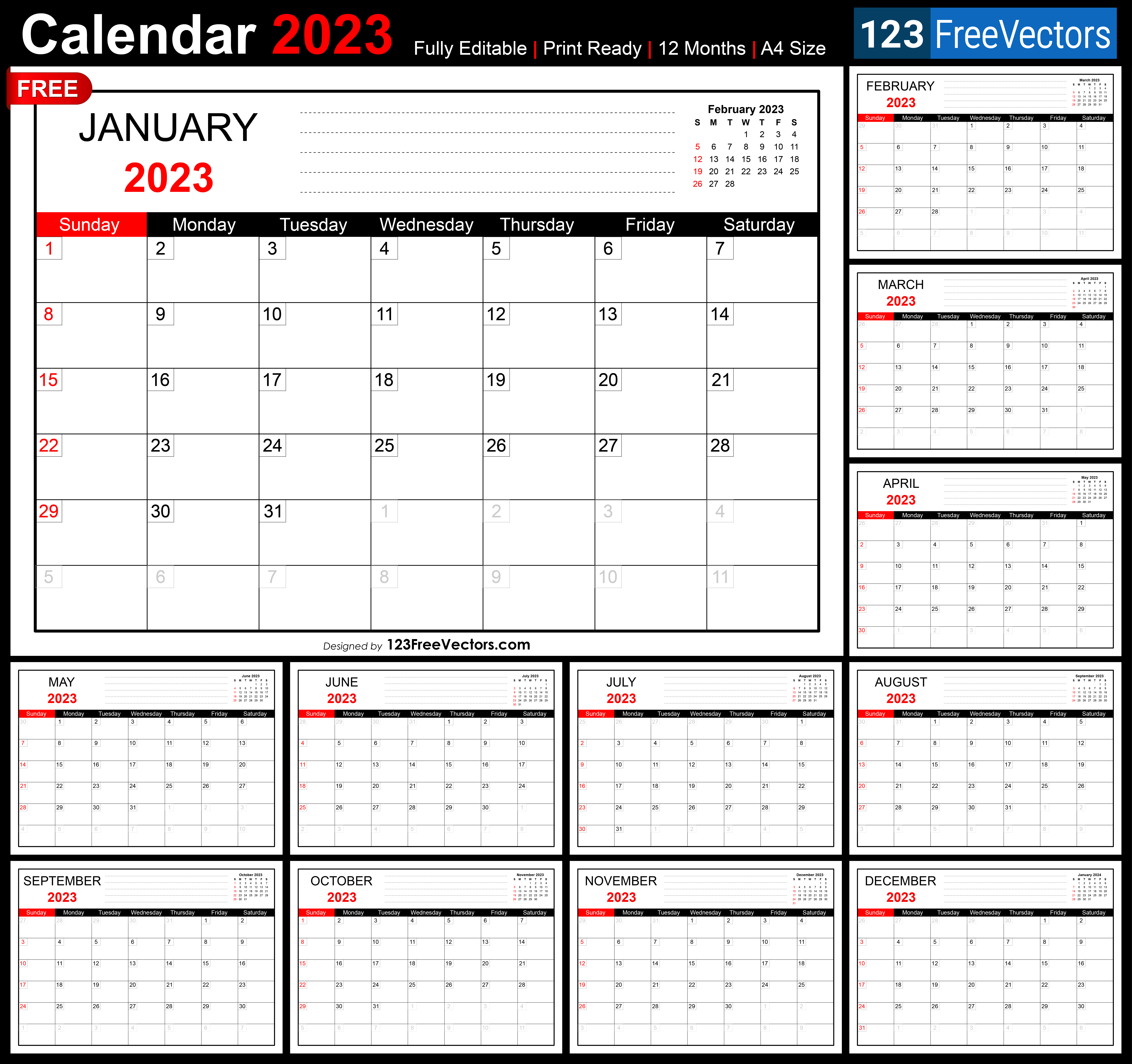 Printable Monthly Calendar 2023