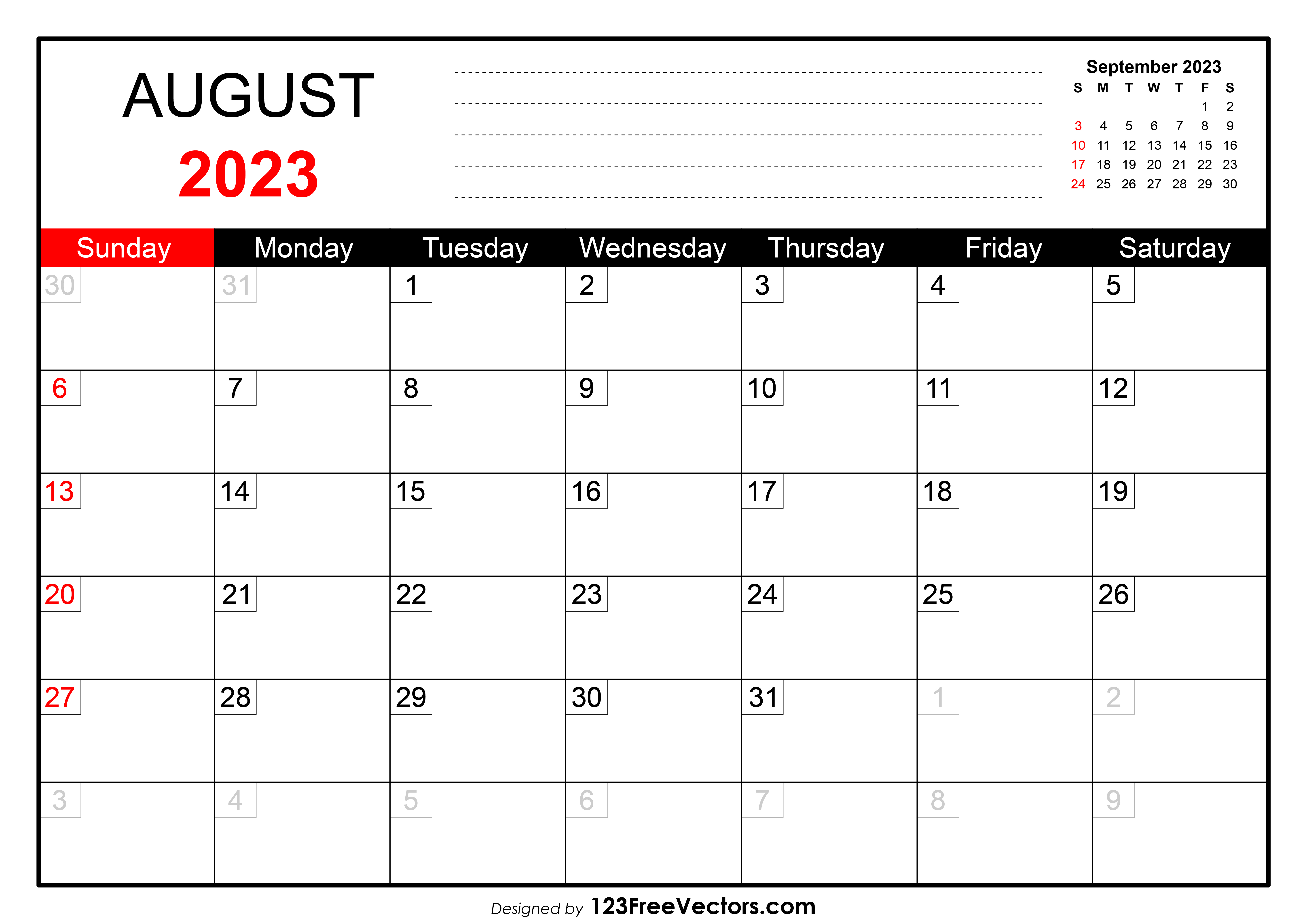August 2023 Printable Calendar