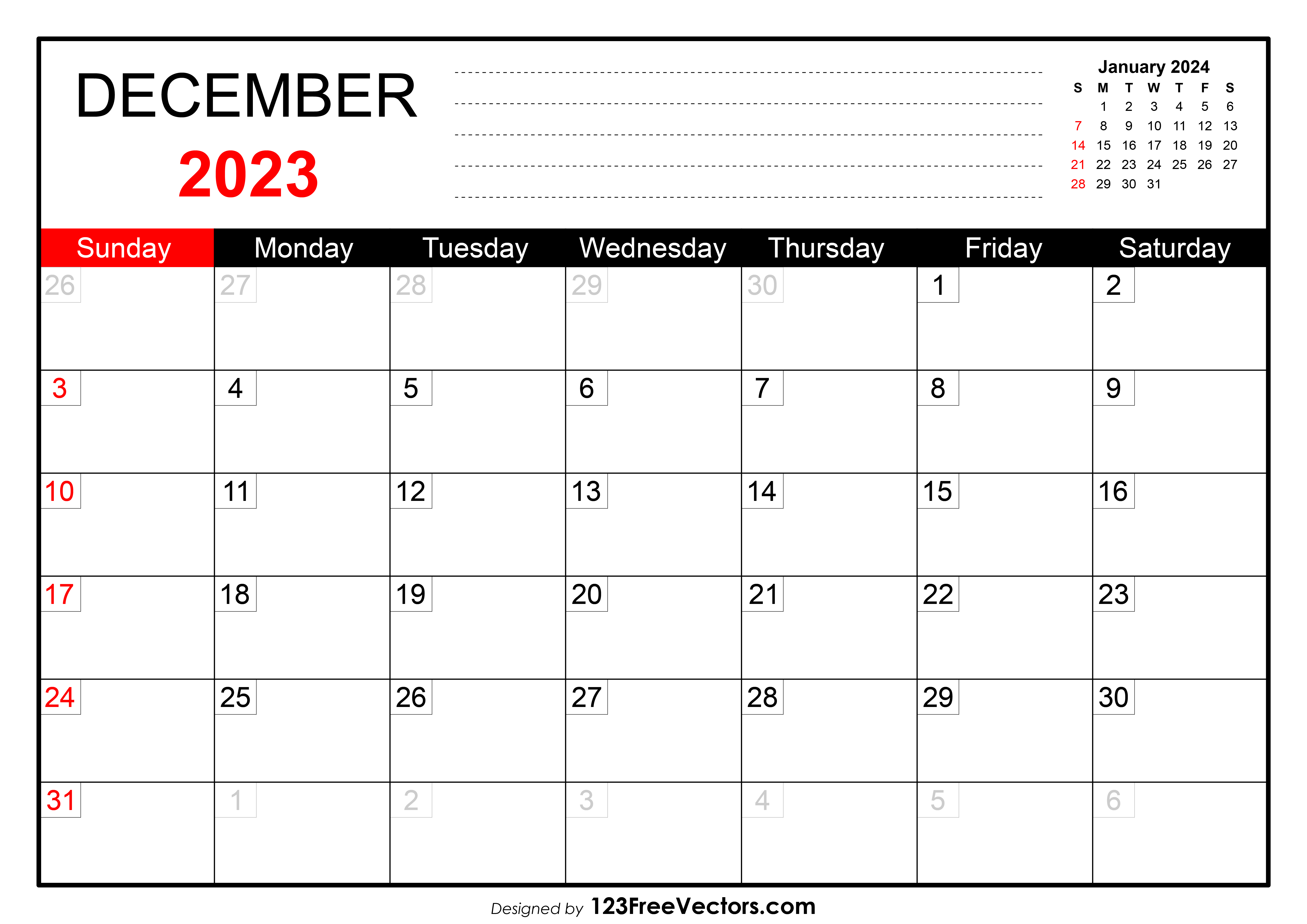 December 2023 Printable Calendar