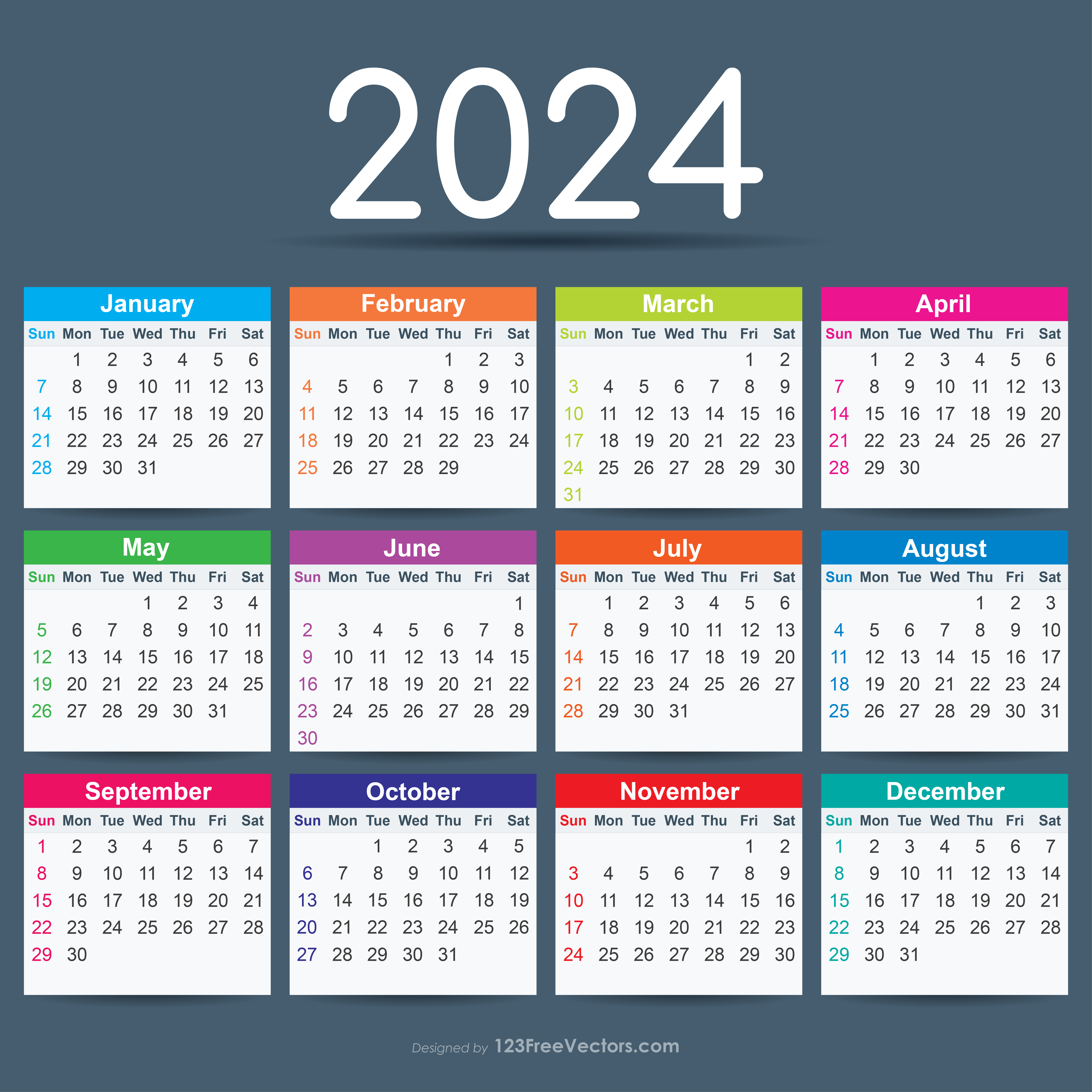 Calendario 2024 Vectors & Illustrations for Free Download
